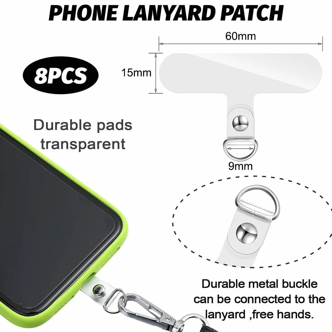 8pcs Patch pour Téléphone Portable,Transparent Patch pour Cordon de Téléphone Portable Polyvalent Onglet d'Attache de Téléphone pour la Plupart des Étuis de Téléphone Portable