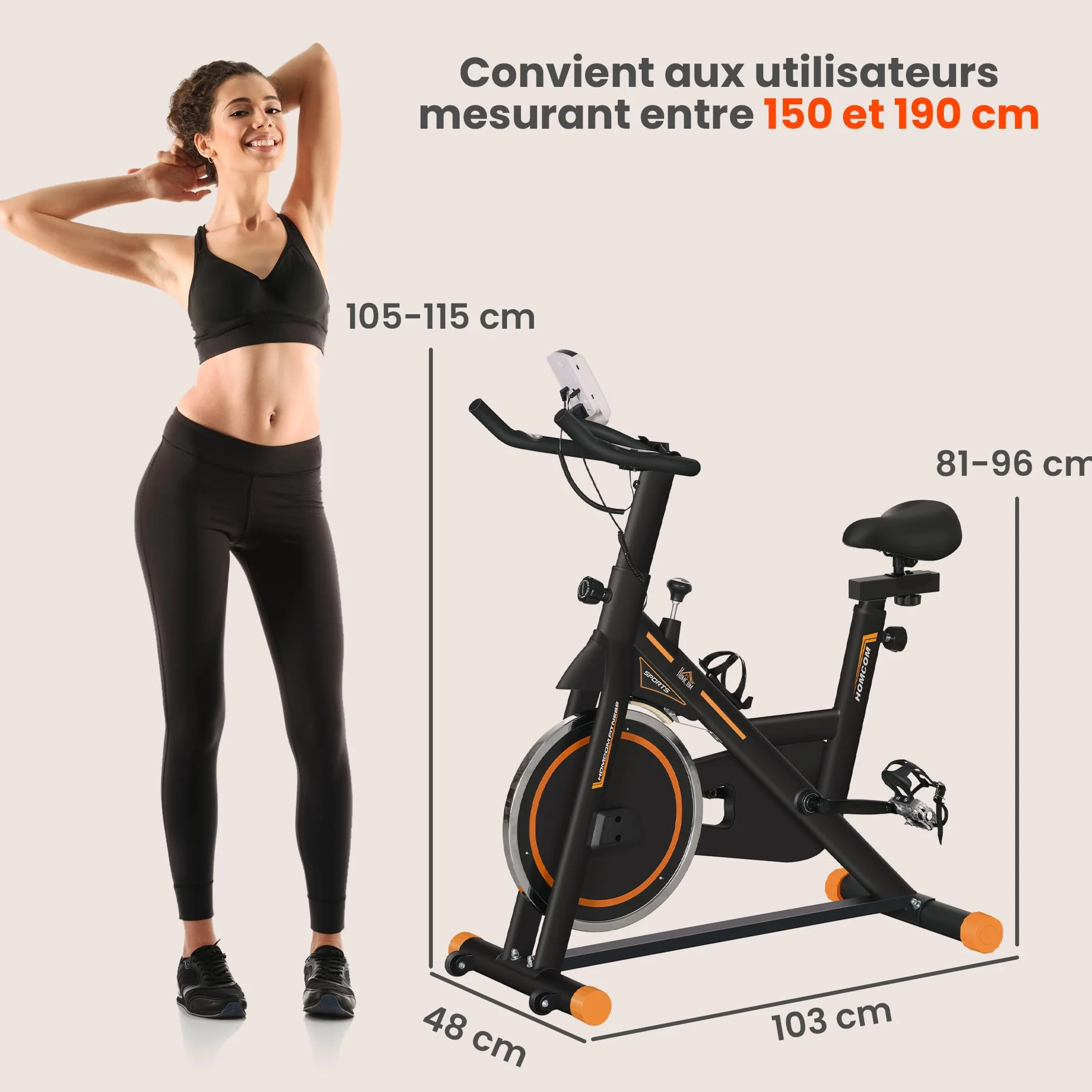 HOMCOM Vélo d'Appartement avec Écran LCD, Résistance Réglable, Charge 120 kg, Noir et Orange