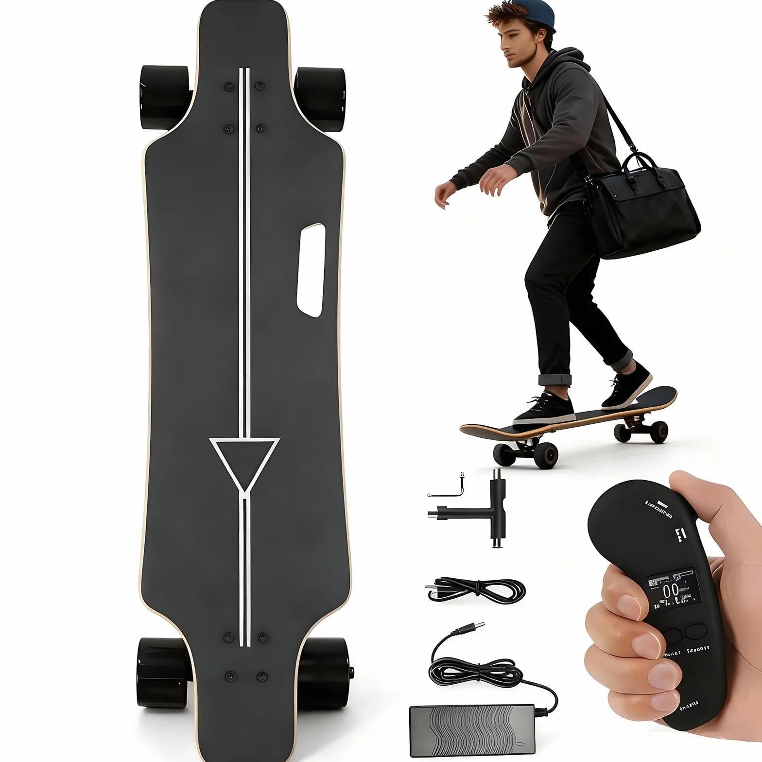 Planche Électrique Tout-Terrain 350W 25km/h Autonomie 15km Deck 7-Ply Érable 90kg Télécommande 4 Vitesses