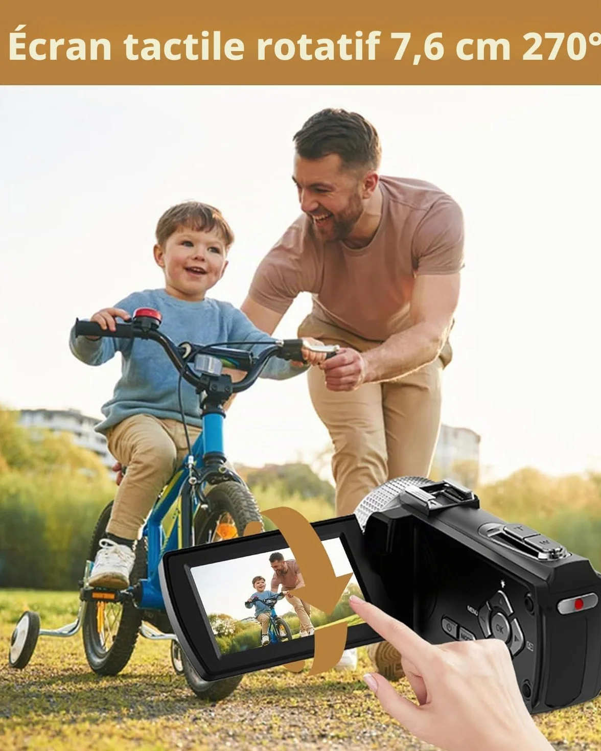 Caméscope 4K 48MP Vision Nocturne IR Zoom Numérique 18X Écran Tactile 3,0 Pouces Rotation 270° Caméra Vlogging avec Télécommande Mic Carte 32 Go 2 Piles