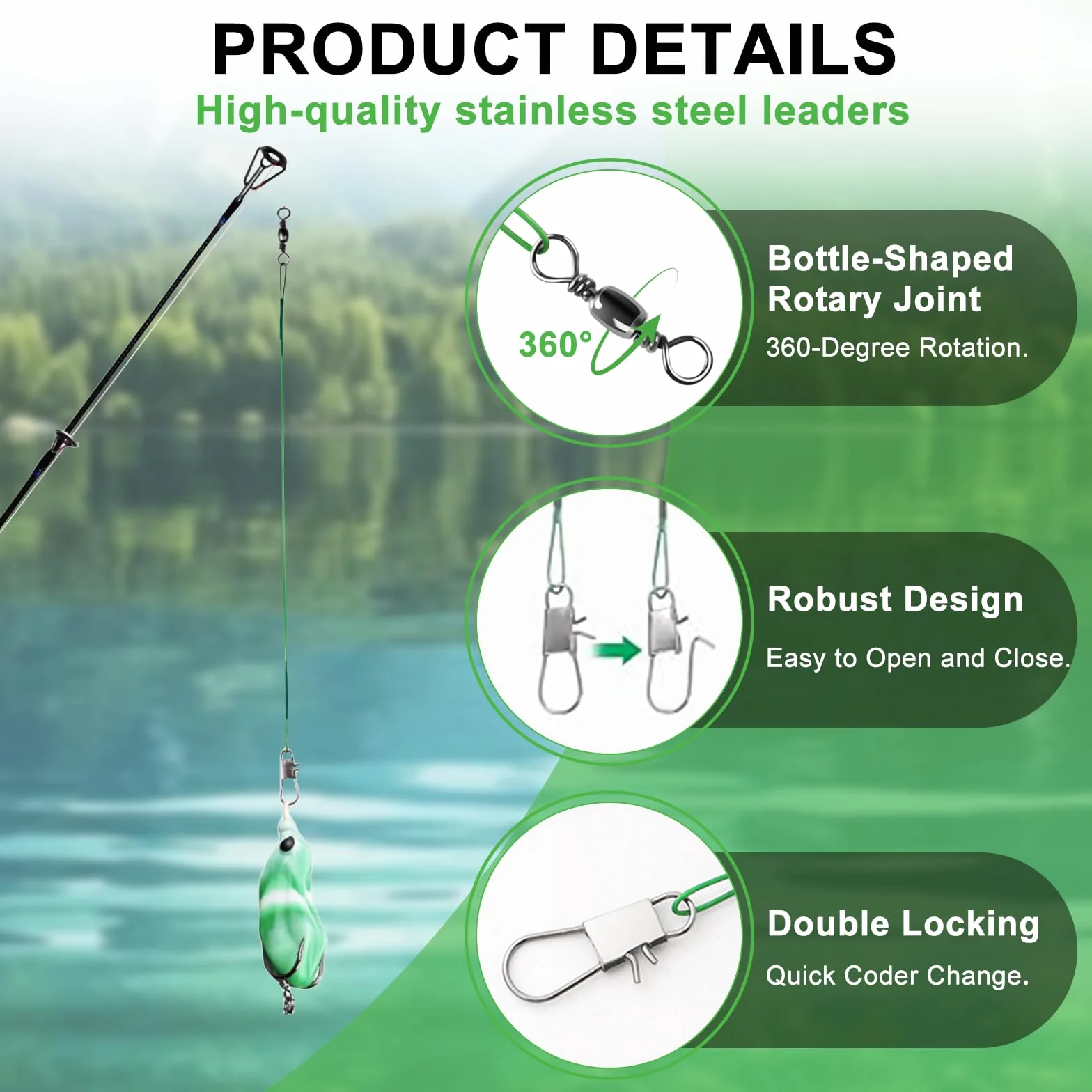Lot de 100 Bas de Ligne Acier Brochet 10-30cm Inoxydable avec émerillon et Mousqueton pour Eau Salée et Douce
