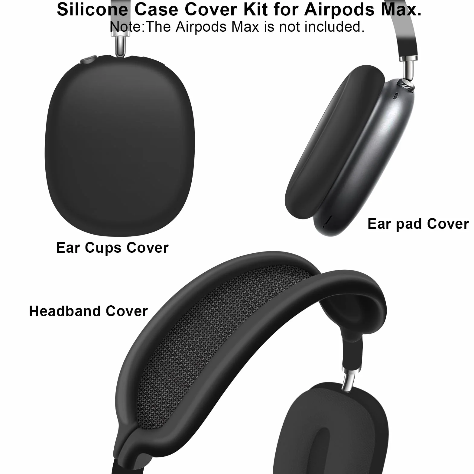 Ainiv Coque de Protection Compatible avec Airpods Max, Protège Les Ecouteurs Contre Les Rayures et Les Dommages, Coque de Protection en Silicone Souple Housse Accessoire pour AirPods Max Casque-Noir | Coussinets d'oreille et couvre-bandeau