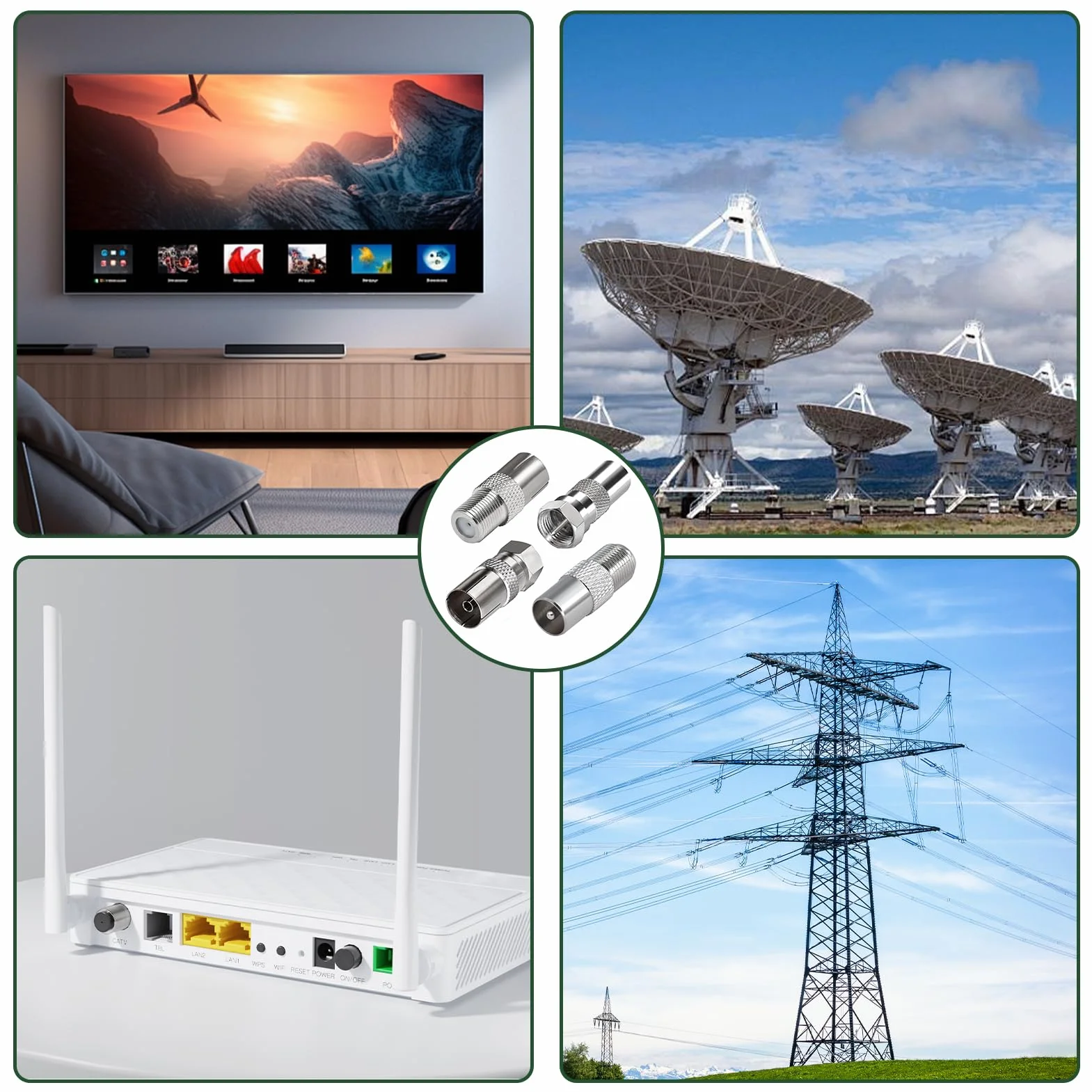 4 Pièces Adaptateur d’Antenne TV F Mâle vers Femelle, Adaptateur Coaxial TV, Connecteur Coaxial RF Nickelé pour Câble Satellite TNT Modem Routeur Récepteur, Raccord Antenne Murale Audio Vidéo