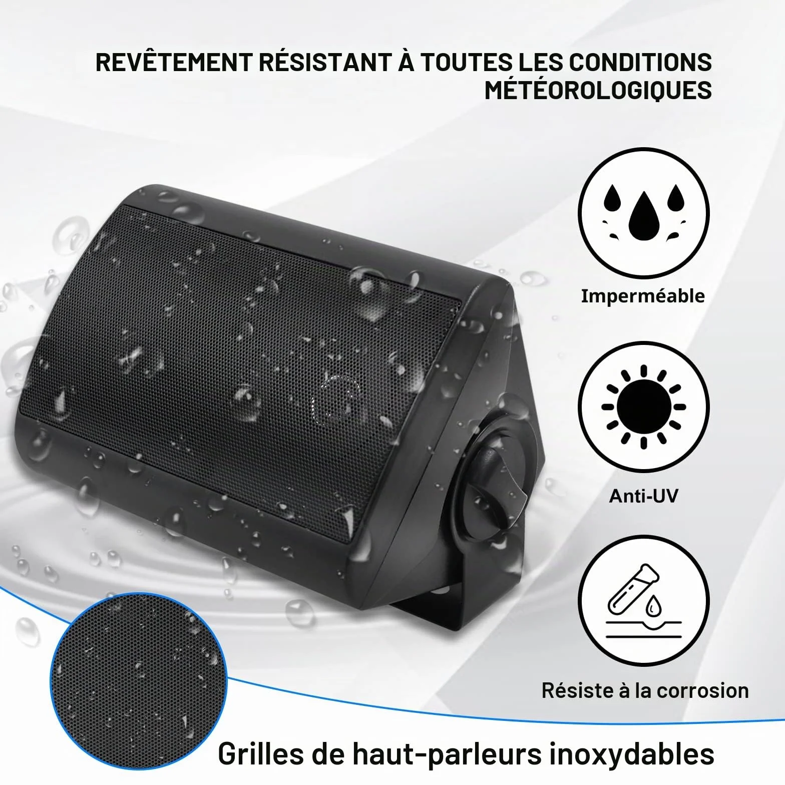 Herdio Etanche Enceintes d'extérieur 4 Pouces avec 400 Watts de Basses puissantes, Couverture sonore stéréo à Large Plage, durabilité par Tous Les Temps (2 Paires, Noir)