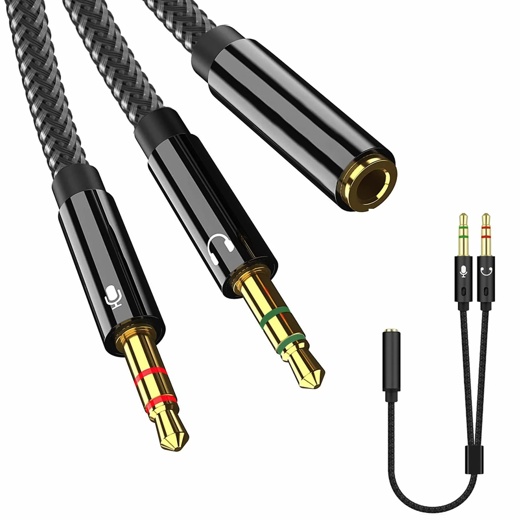 Adaptateur Jack Audio Stéréo 3,5mm, Adaptateur Splitter Y Micro Casque, 3.5mm Femelle à 2 Dual 3.5mm Mâle pour PC PS4 Xbox One Ordinateur, écouteur-22cm