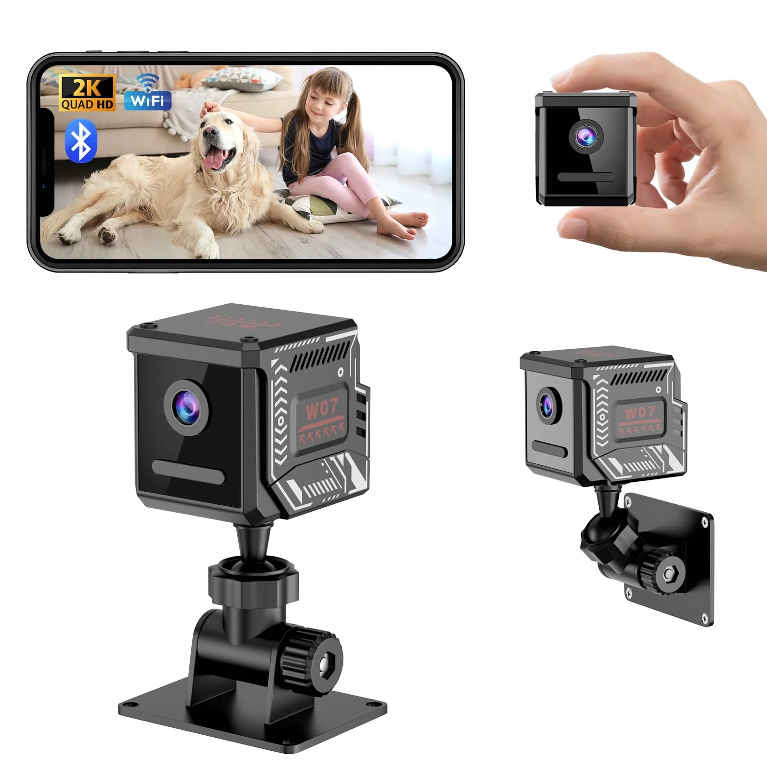 Mini Caméra Espion sans Fil WiFi Bluetooth 2K Surveillance Intérieure Extérieure Vision Nocturne Détection Mouvement Enregistrement Distance
