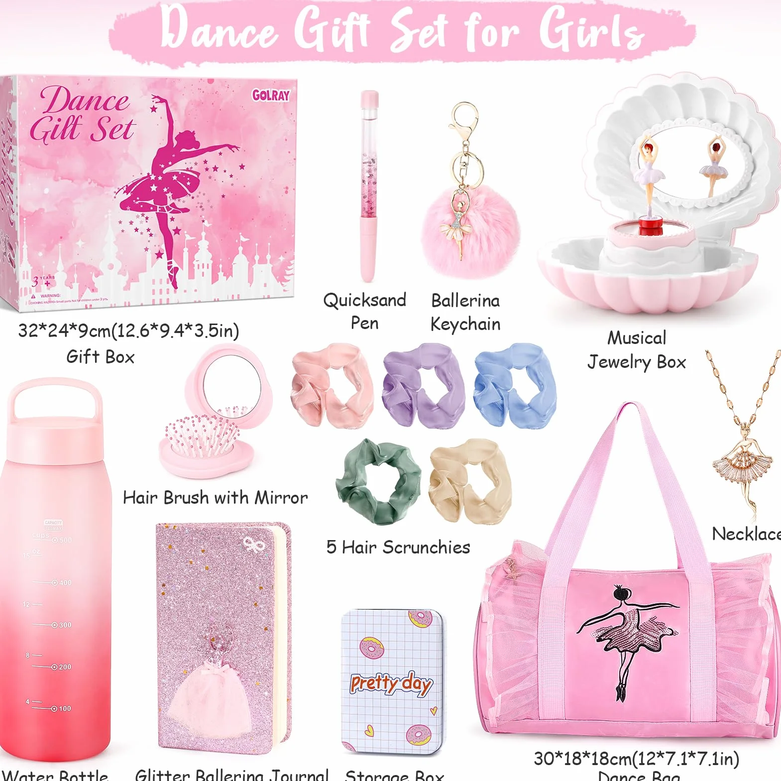 Toyssa Sac de Sport pour Fille 5-12 Ans Boîte à Musique Carnet Secret Bouteille d'Eau Collier Porte-Clés