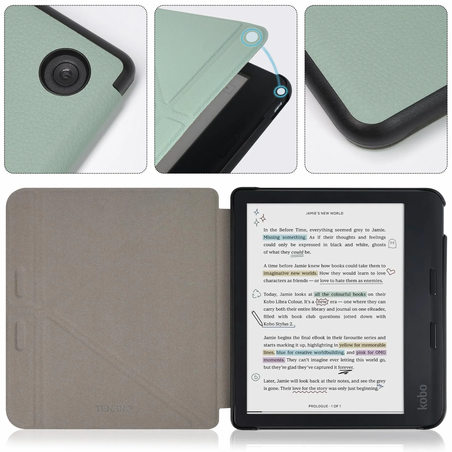 RSAquar Coque pour Kobo Libra Colour (Modèle : N428) Et Tolino Vision Colour 2024 avec Fonction Auto Veille Réveil, Vert Agave