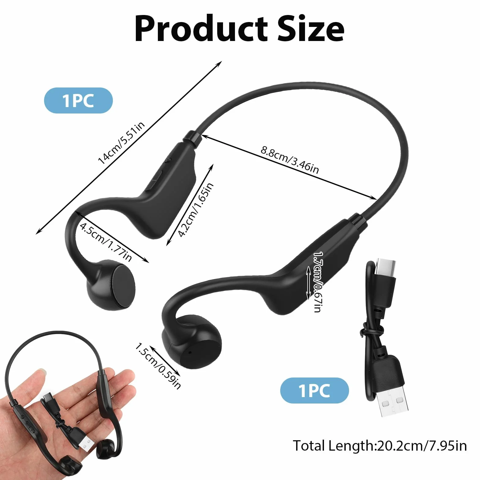 Casque Conduction Osseuse Ecouteurs Bluetooth sans Fil V5.3 HiFi Stéréo Sport avec HD Micro Casque de Sport étanche IPX8 pour Course à Pied Natation Cyclisme Fitness Bureau