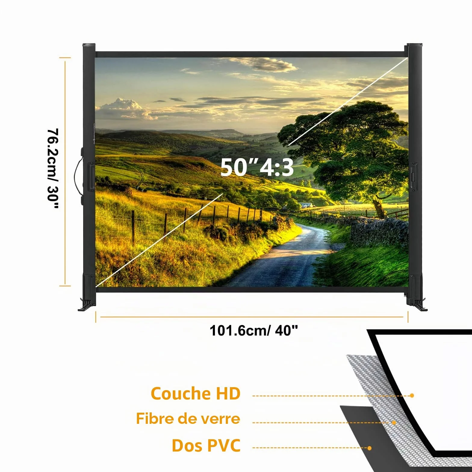 Écran de projection portable 50 pouces 4:3 avec support rétractable pour films intérieurs et extérieurs
