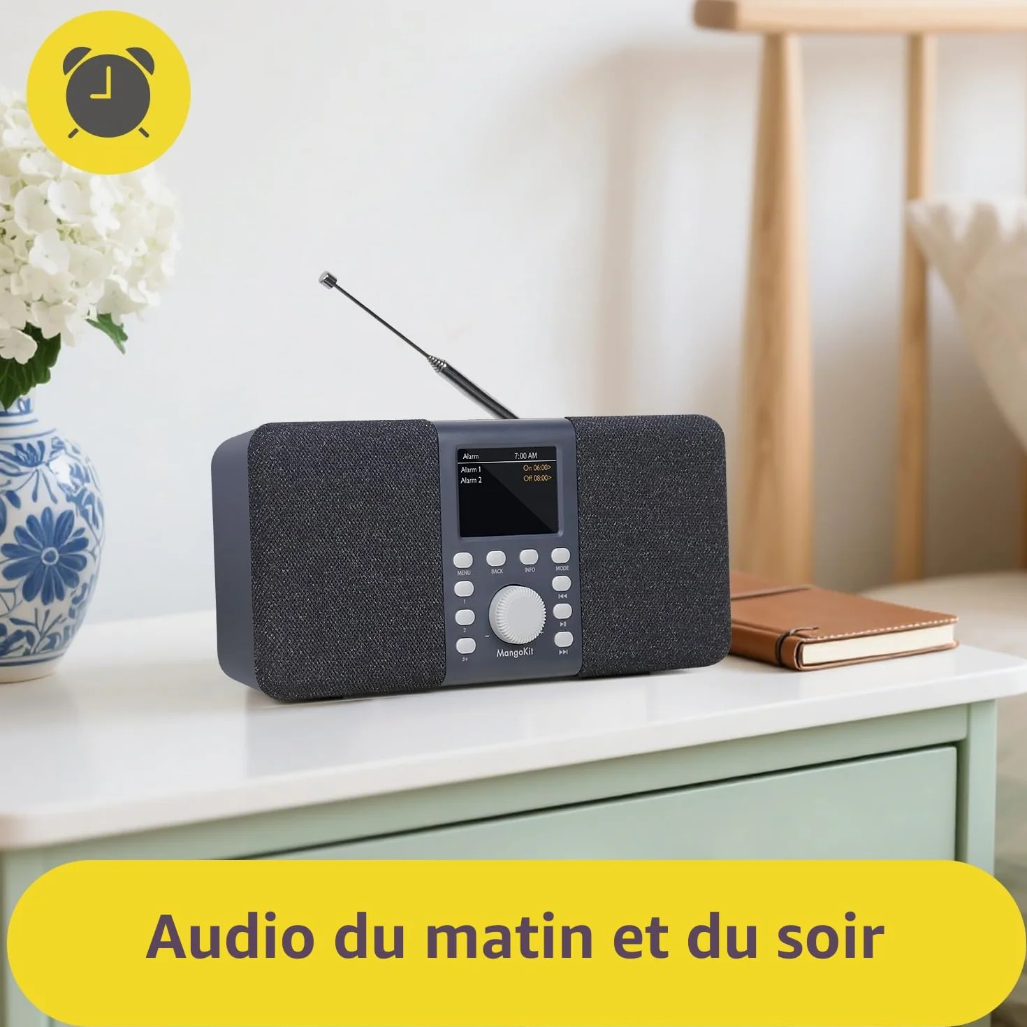 Radio Numérique DAB+ Stéréo Portable Bluetooth FM 40 Stations Préréglées Gris Foncé