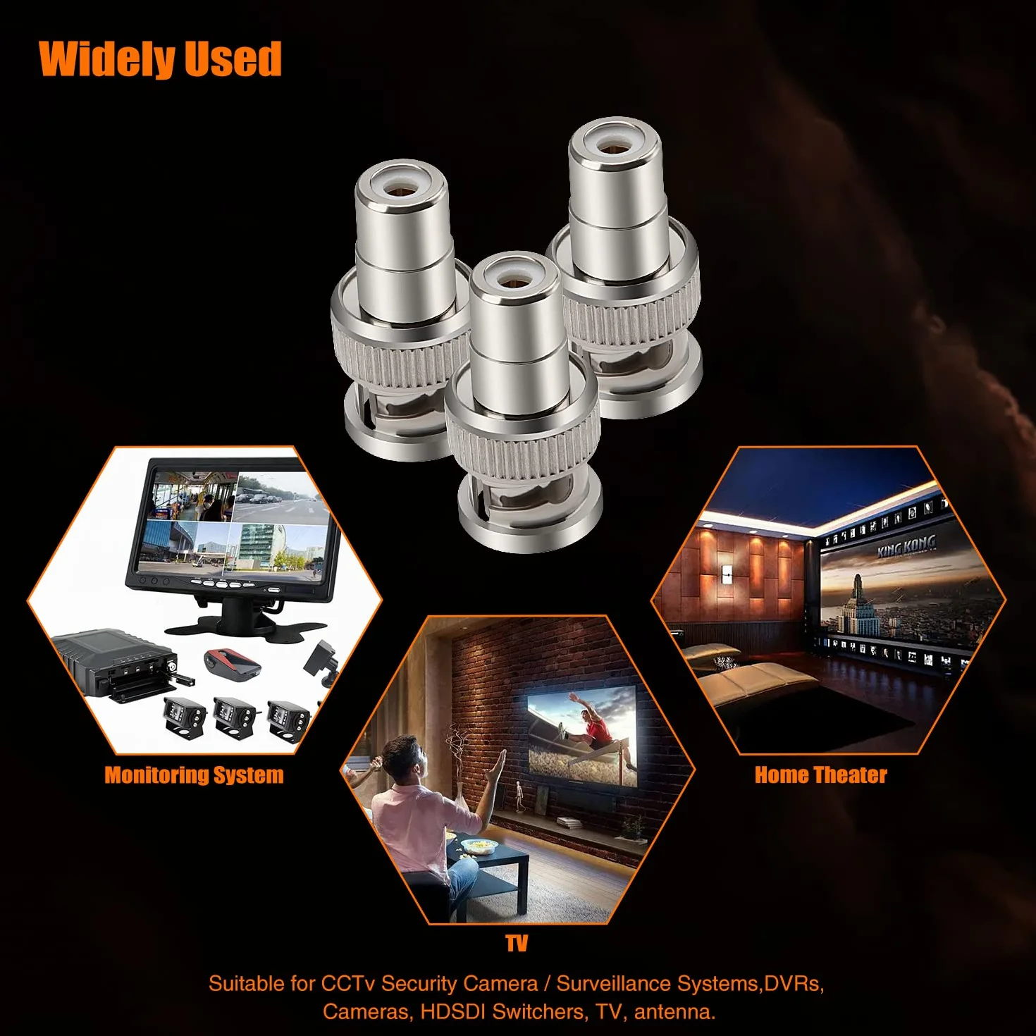 10 Pièces Adaptateur BNC Mâle à RCA Femelle, Connecteur Coupleur Coaxial pour CCTV Caméra
