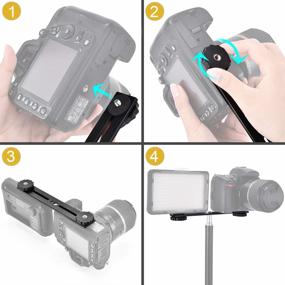 UTEBIT 2 Pcs Bracket Flash 20,5cm Support Extension Double Flash de Vis 1/4 Support Flash Studio en Alliage Aluminium Charge Maximale de 5kg pour Appareil Photo Trépied Monopode Microphone Lumière LED