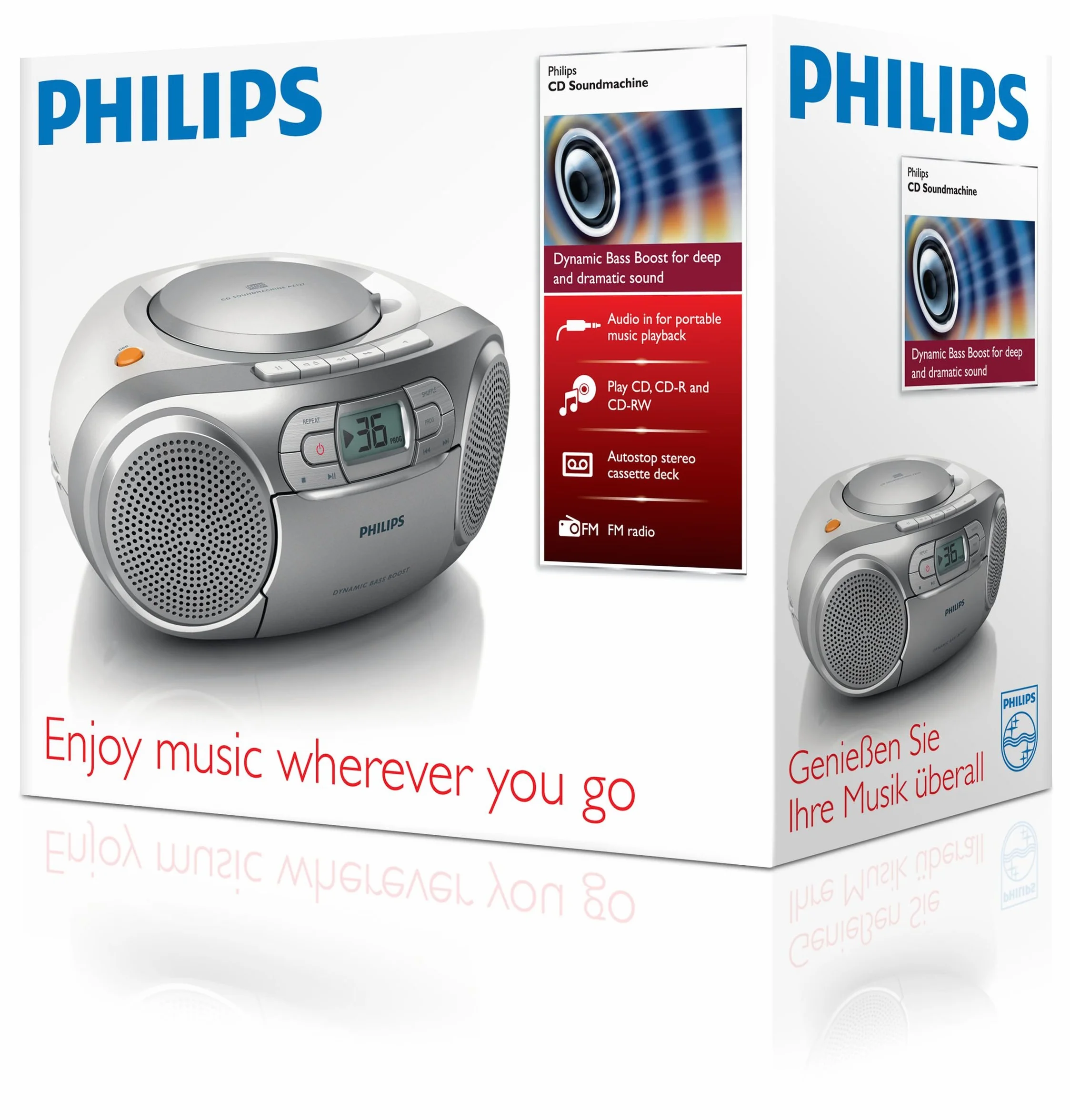 Philips Boombox AZ127/12 CD Casete Radio FM Entrada Audio Portátil