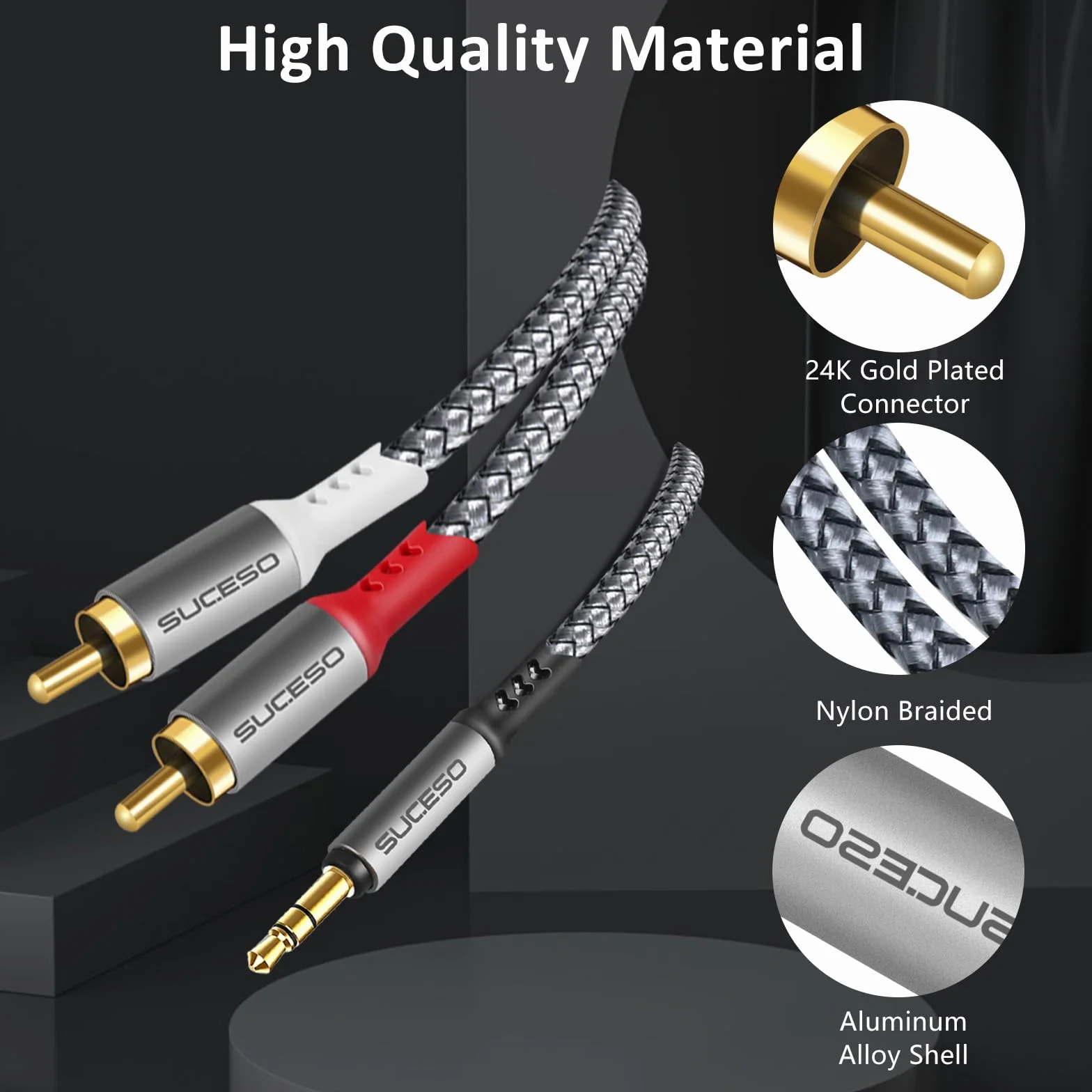 Câble Jack 3.5mm vers 2 RCA Mâles Adaptateur RCA Stéréo Câble Cinch Nylon Compatible avec Téléphone iPod Amplificateur Chaîne HiFi Home Cinéma TV DVD Autoradio Enceinte Barre de Son -3M