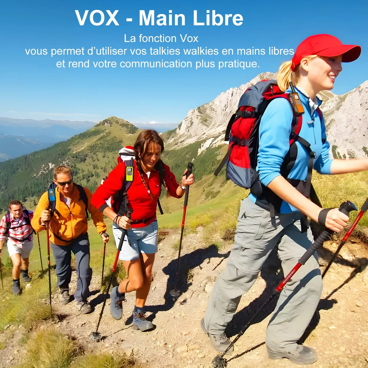 Talkie Walkie 4 Pièces Longue Portée Rechargeable USB C 16 Canaux pour Camping Randonnée Vélo