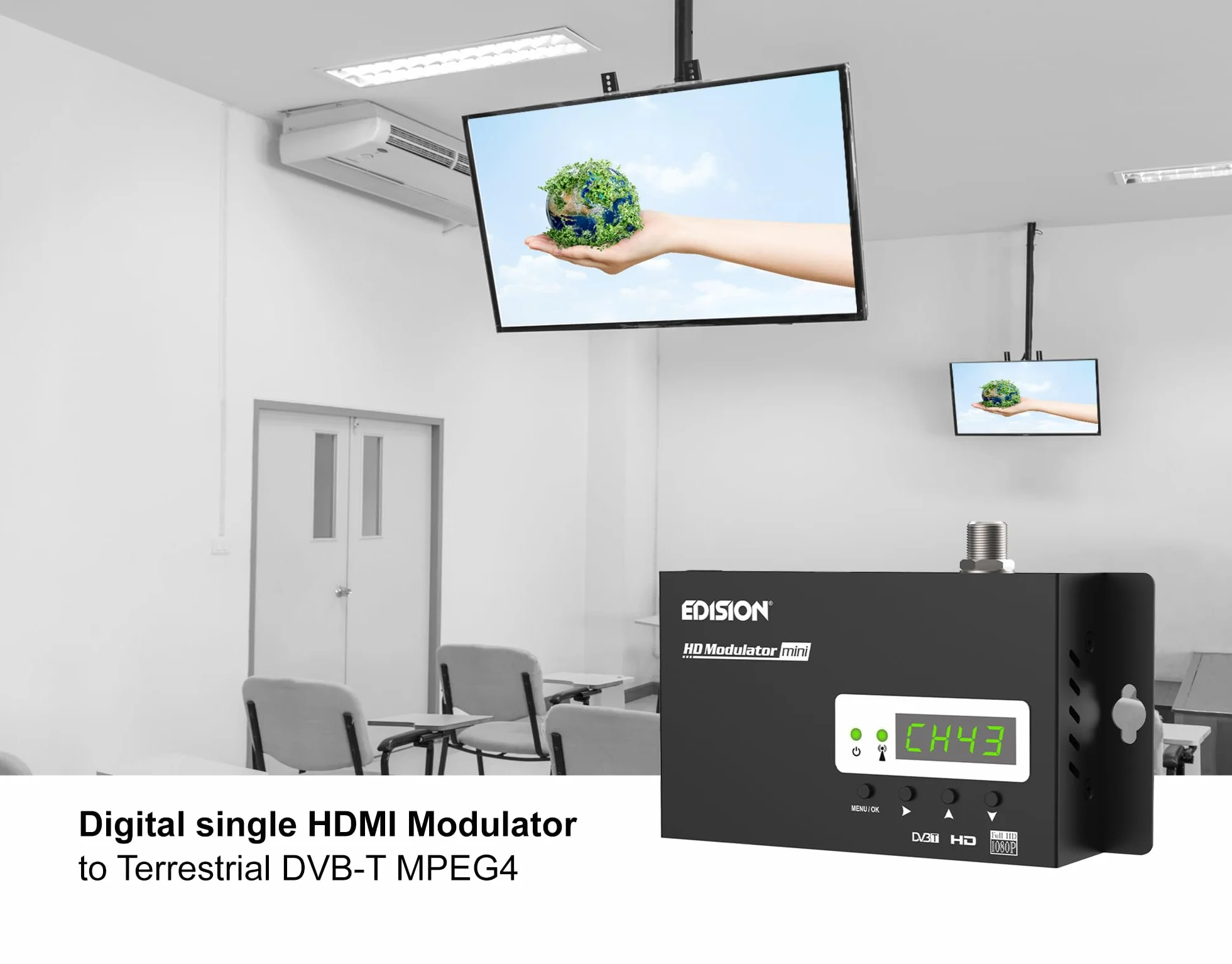 Edision HDMI Modulator Mini, Modulateur HDMI vers DVB-T MPEG4 monocanal, Distribution FullHD sur câble coaxial, Plug-n-Play, Pré-Configuration 50 ID