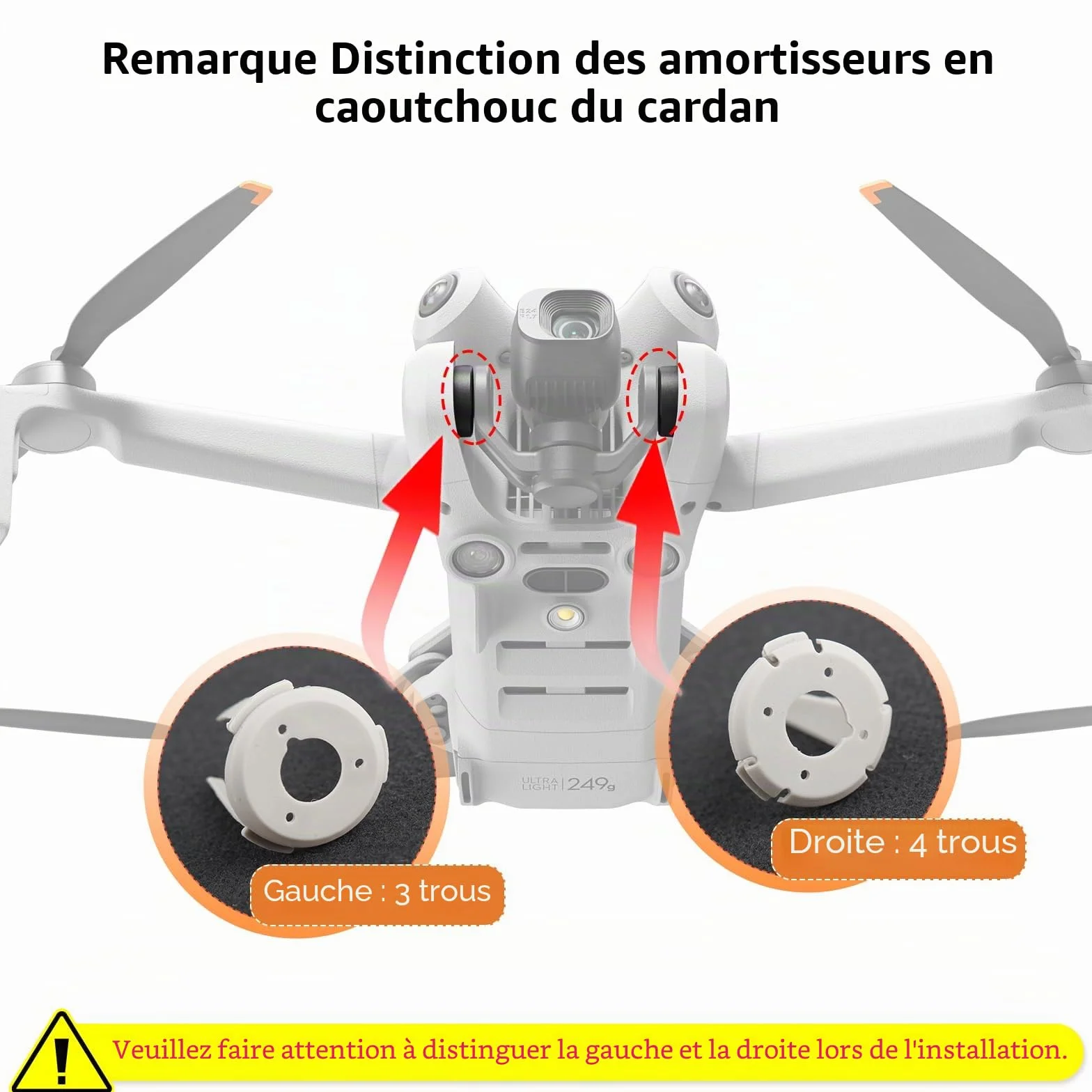 Caoutchouc Nacelle pour DJI Mini 4 Pro Amortisseurs en Caoutchouc Mini 4 Pro Gauche et Droit Boule Amortisseur pour DJI Mini 4 Pro(Style Long)