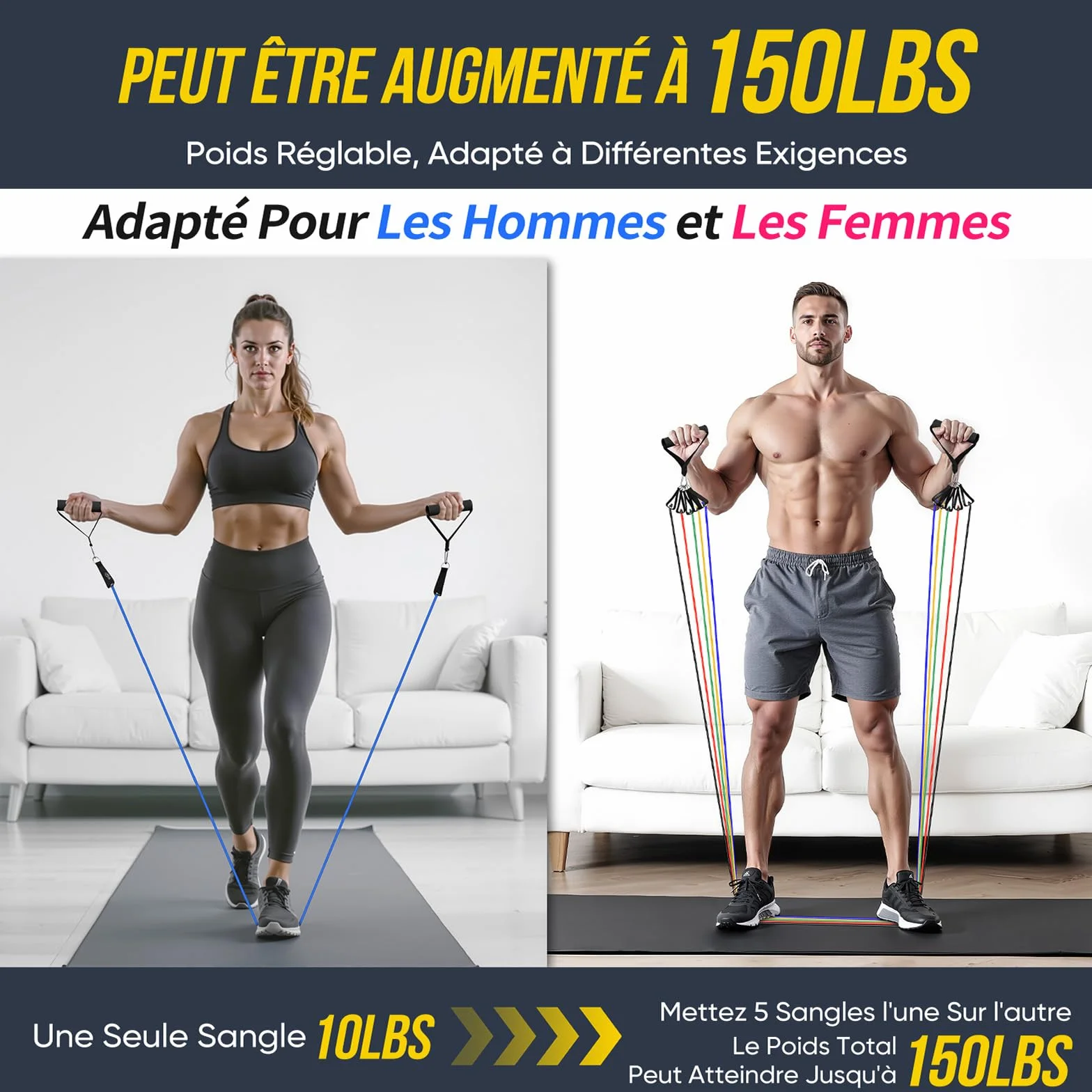 Fokky Kit Elastique Musculation avec 5 Niveaux Bande Élastique Sport Poignées Sangles Cheville Yoga Pilates