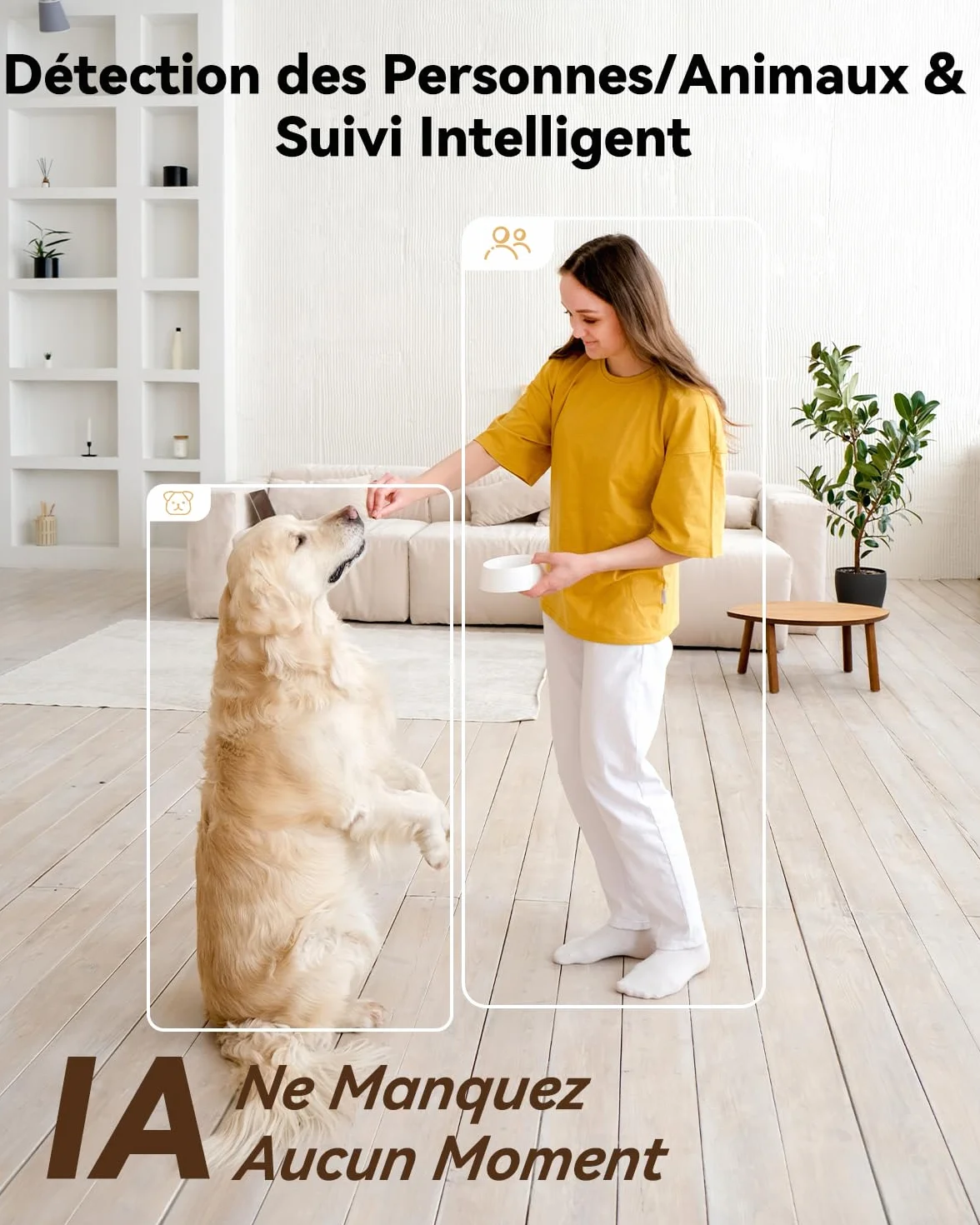 Imou 4K(4MP+4MP) Caméra Surveillance WiFi Intérieur Double Objectif, WiFi 2,4G/5GHz, Vision Nocturne Couleur, Détection de Personnes/Animaux, Suivi Automatique, Compatible Alexa pour Bébé/Chien/Maison