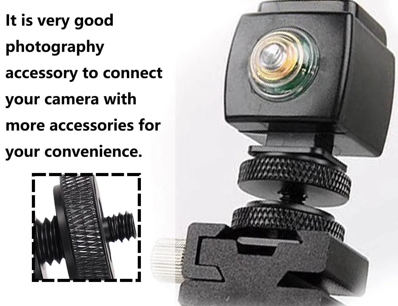 Lot de 2 adaptateurs de sabot de flash pour appareil photo, filetage 1/4", en métal, pour filetage de trépied, flash, microphones sur griffe de flash (noir)