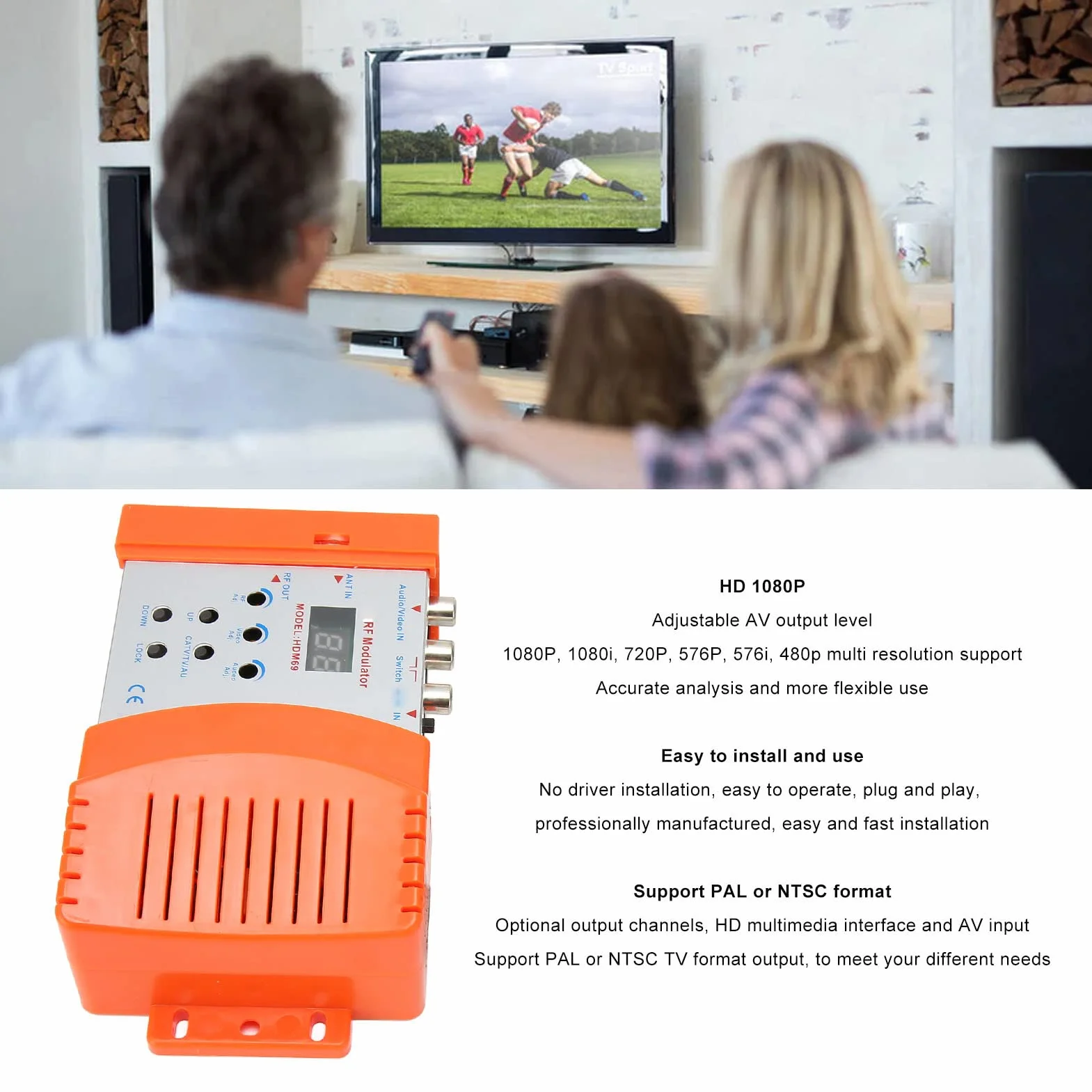Modulateur RF Numérique HDM69 HDMI AV vers RF PAL NTSC HD pour iOS TV Android TV Box (Prise UE)
