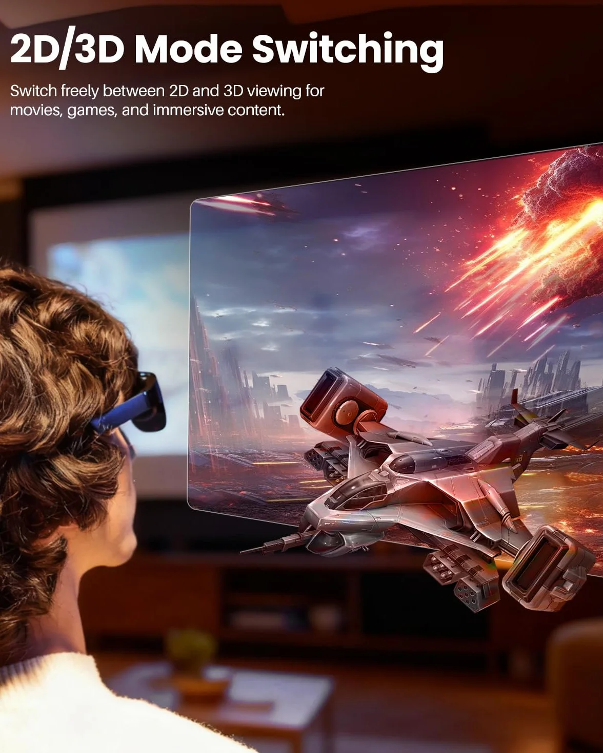 TOZO VIZO V1 Lunettes AR Connectées 118″ Écran Virtuel Géant pour Cinéma, Travail et Jeux, Ultra-Lumineux avec Réglage de la Netteté, Full HD 1080p, Son Stéréo, Compatibles iPhone/Android/PS5 et Plus