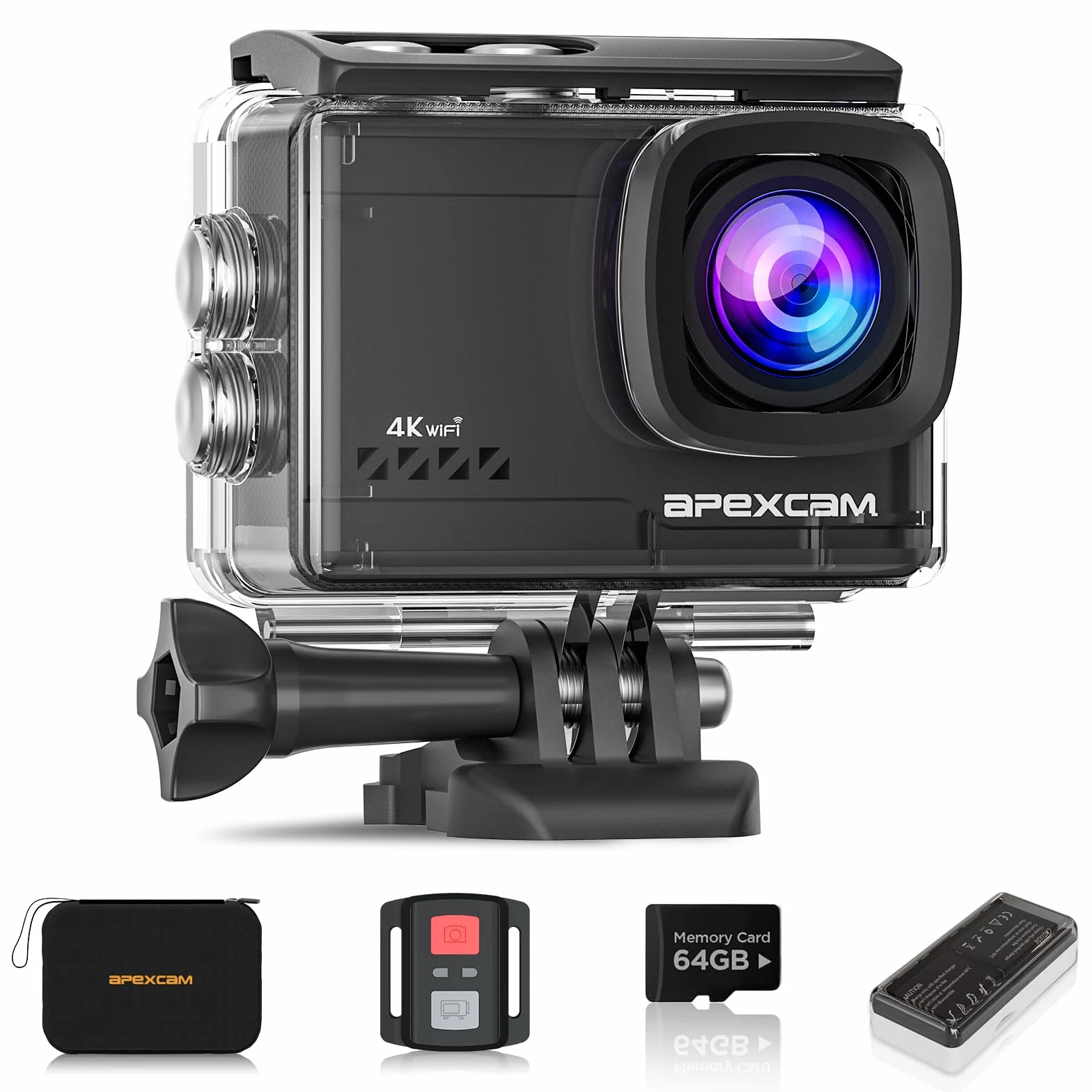 Apexcam Caméra Sport 4K 60fps Action Cam WiFi Étanche 40M Ultra HD avec 2 Batteries et Kit Accessoires