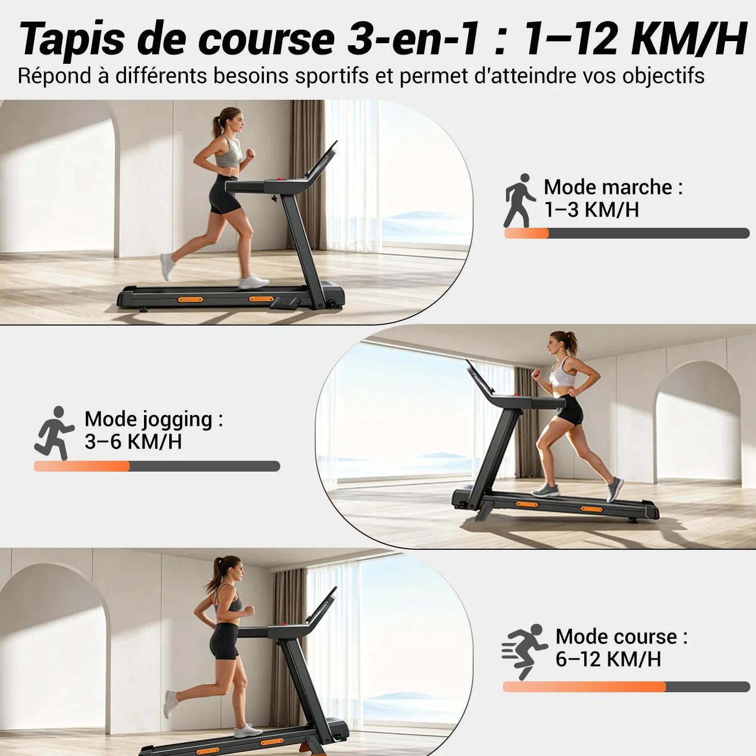 LONTEK Tapis de Course Pliable Inclinable 15% 12KM/H Moteur 3,0 CV Charge Max 136KG