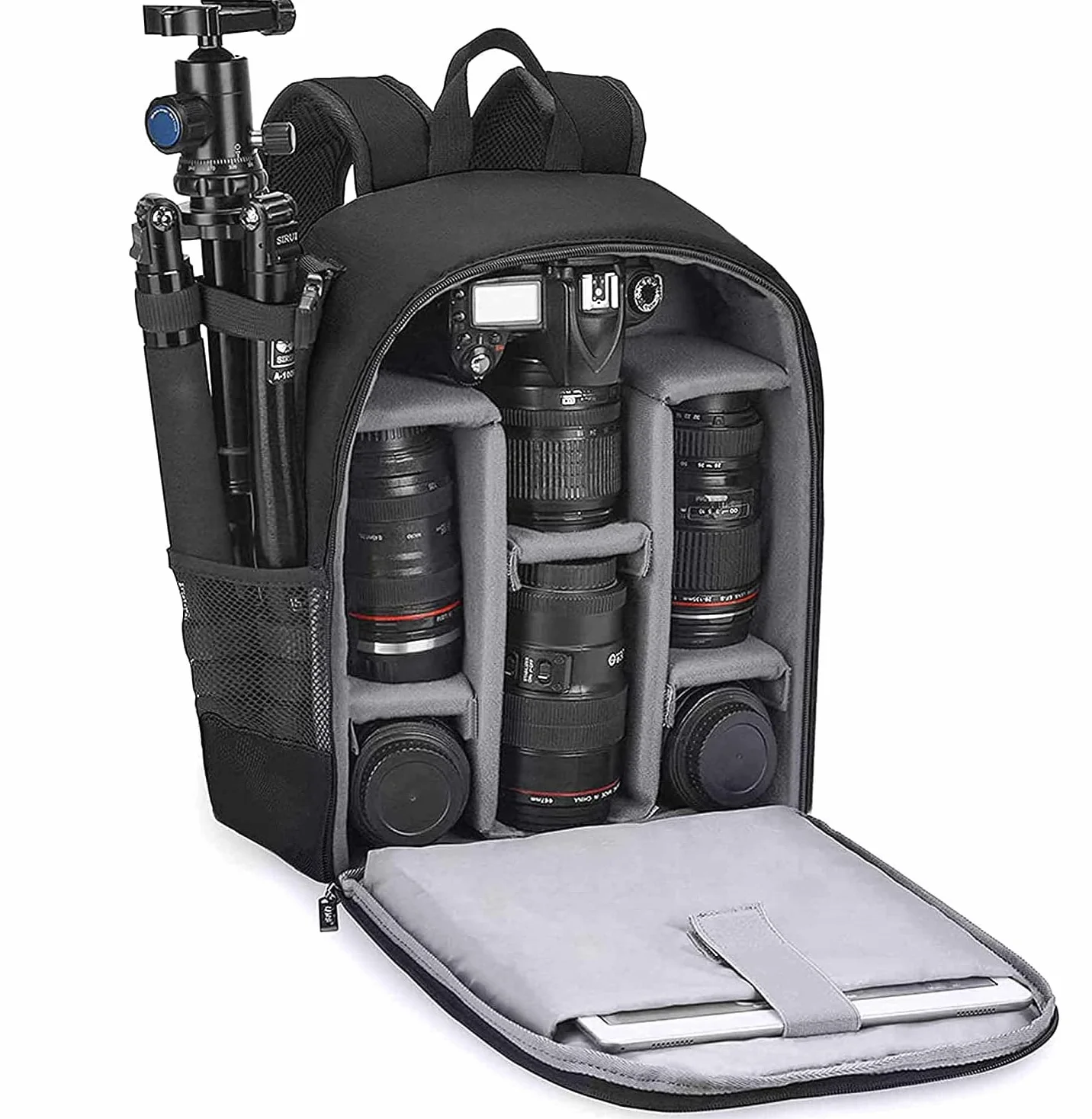 Cwatcun Sac à dos pour appareil photo Imperméable Sac à dos pour appareil photo professionnel pour DSLR/SLR, compatible avec les appareils photo Sony Canon Nikon et les accessoires (2.0 petit, noir)