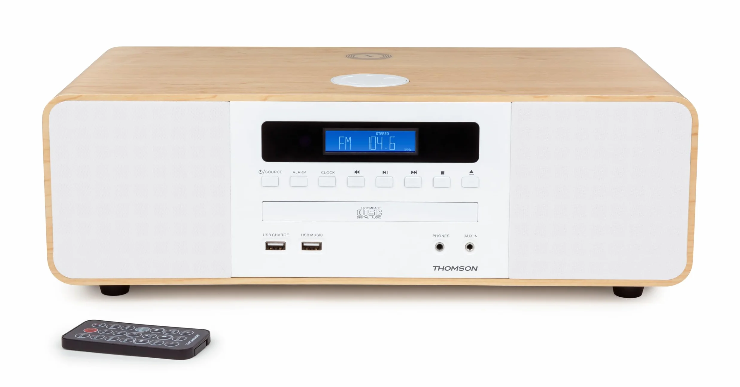 THOMSON Micro Chaîne Bluetooth Lecteur CD Enceinte HiFi 50W Radio FM DAB+ Chargeur Smartphone sans Fil Induction Compatible Iphone Samsung Galaxy Port Aux USB MP3