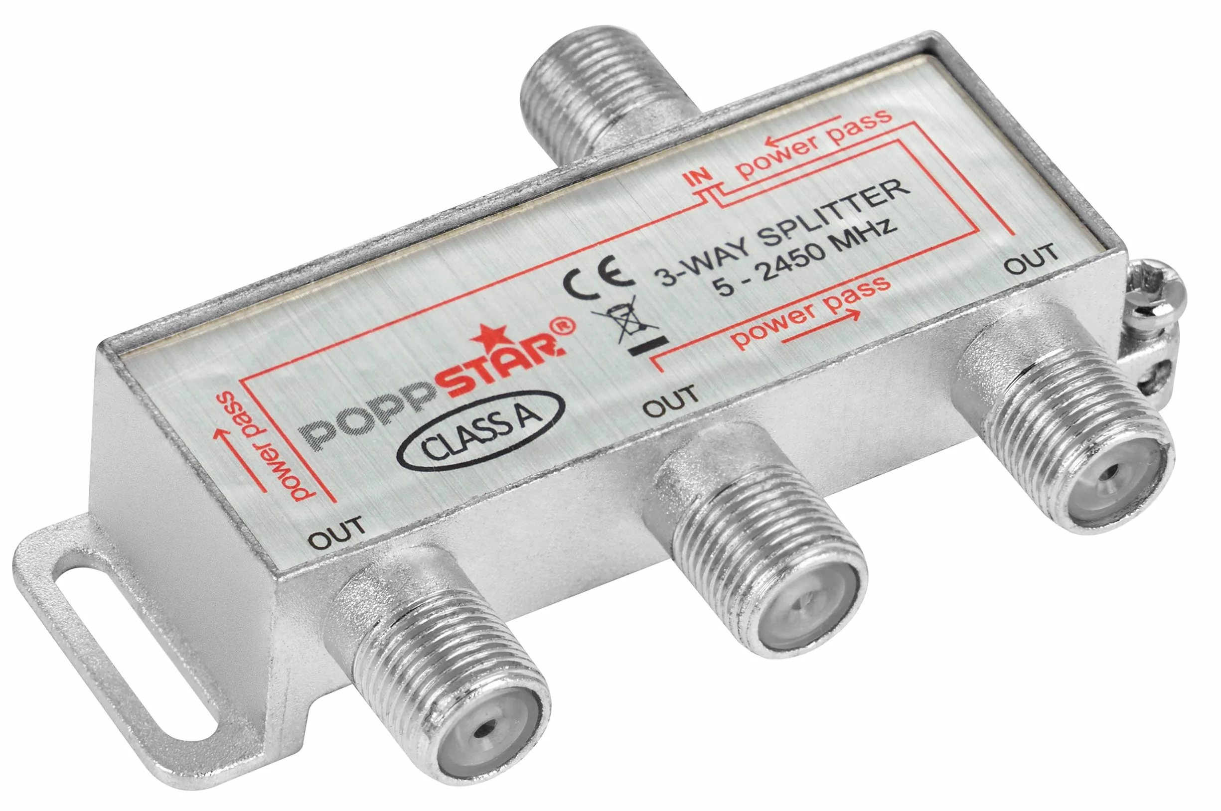 Poppstar Répartiteur coupleur d'antenne 3 Sorties, Fiche F inclue (analogique/numérique/large-bande/unicable/HD/4K Compatible) pour TV,Antenne TNT,Satellite,Câble,TV,Radio,LNB - 100dB, 5-2450 MHz