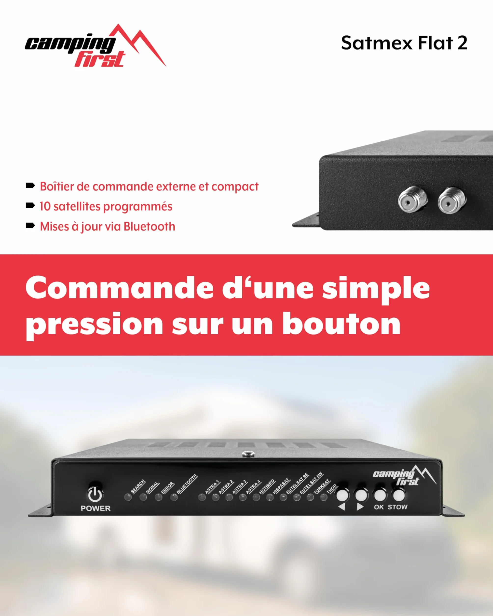 Antenne Satellite de Camping Automatique Flat 2 Blanc pour Caravane et Camping-Car