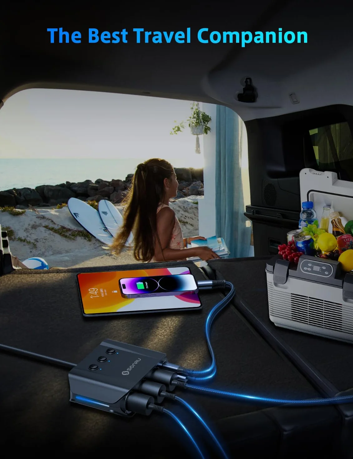 SONRU 7-en-1 Multi Prise Chargeur Allume Cigare, 180W【Dual PD & Quick Charge 3.0】 12V/24V Chargeur Voiture USB, Charge Rapide Chargeur, Affichage du Tension par LED pour Tablette/Phone/GPS