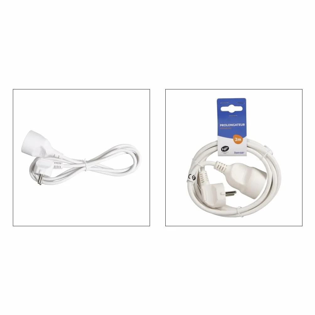 Rallonge Électrique 2 m 16 A 1 Prise 2P+T Câble HO5VV-F 3G1 mm² 3880 W Blanche Sécurité Enfant