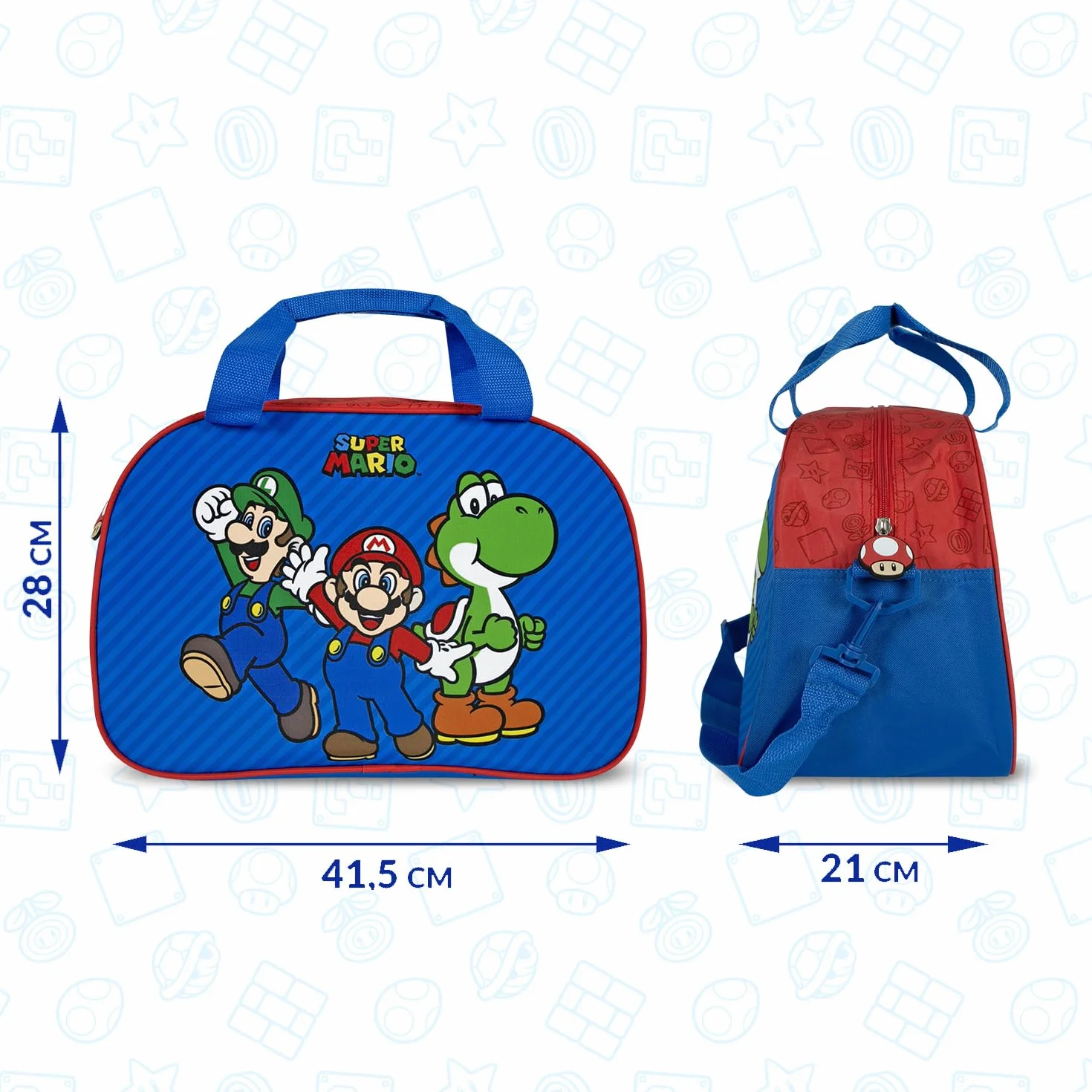 Sac de Sport Mario Enfant Bleu Rouge Sac de Voyage Super Mario Léger Résistant Garcon Ecole Sac à Main Bandoulière Piscine Danse Gym Football Garçon 28x41,5x21 cm