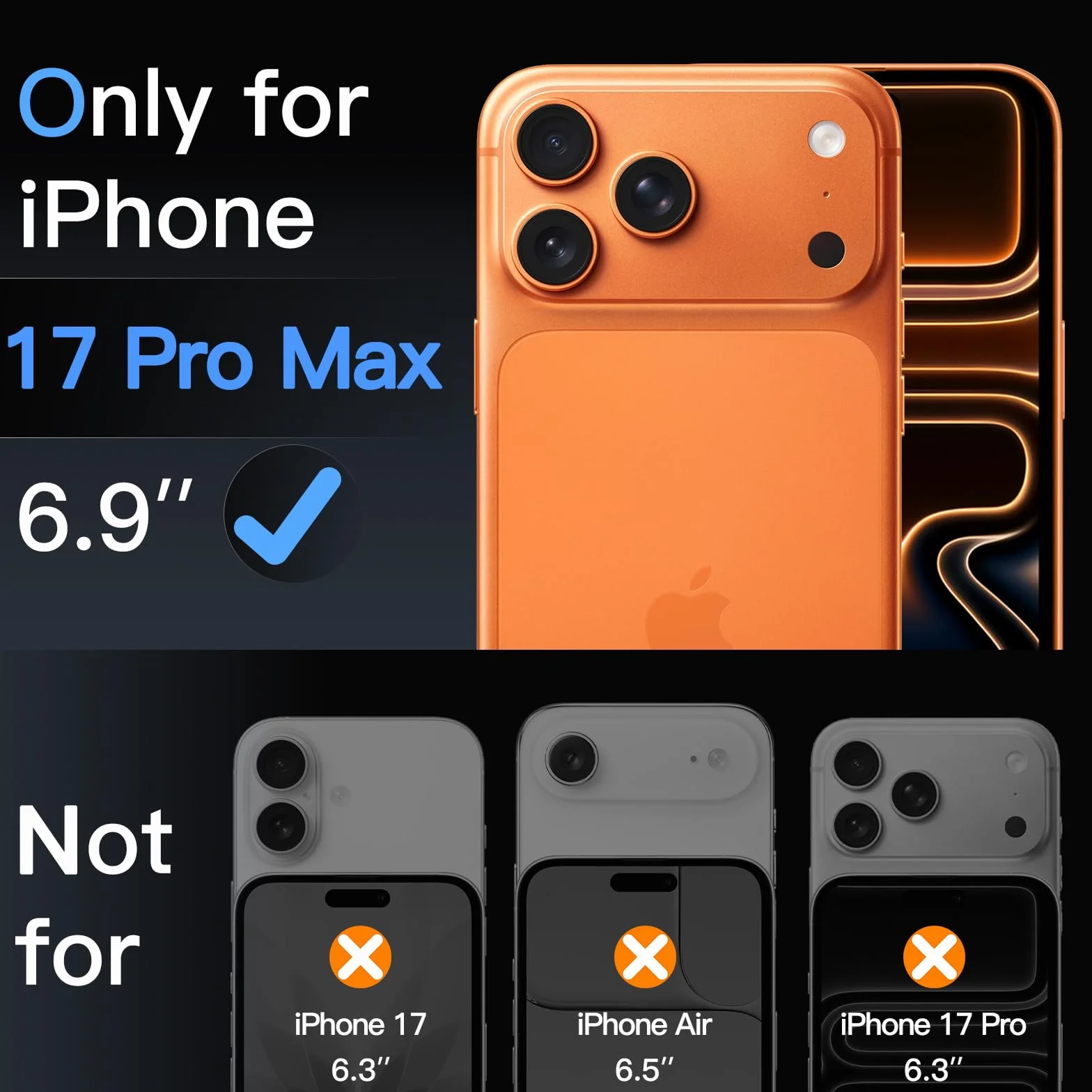 JETech Protecteur d'Objectif de Caméra pour iPhone 17 Pro Max 6,9 Pouces, Couverture Complète en Verre Trempé 9H Anneau, Plaque Métallique Mat, Compatible avec la Coque, Lot de 1 (Orange)