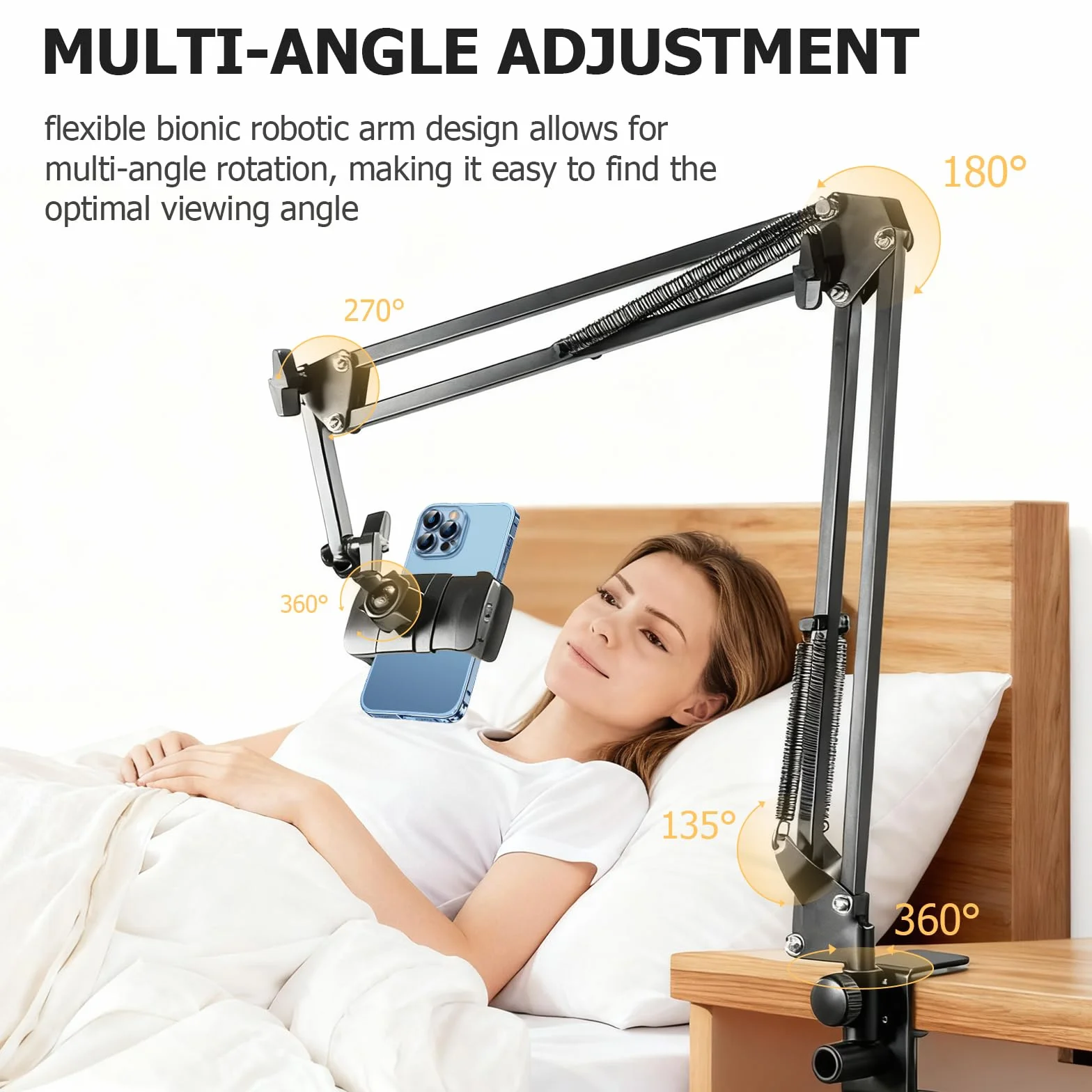 Support Telephone Lit, Support de Téléphone Portable avec Bras Articulé et Clip de Câble Porte de Téléphone Portable Flexible Bureau Bras Articulé Flexible pour Smartphone de 4 à 7 Pouce
