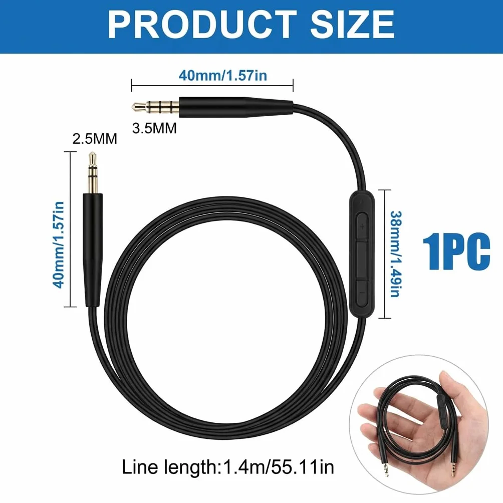 Câble Audio 3,5 mm vers 2,5 mm Compatible Bose 700 QC25 QC35 QC35II QC45 Casque 700 JBL Tune 760NC 750BTNC
