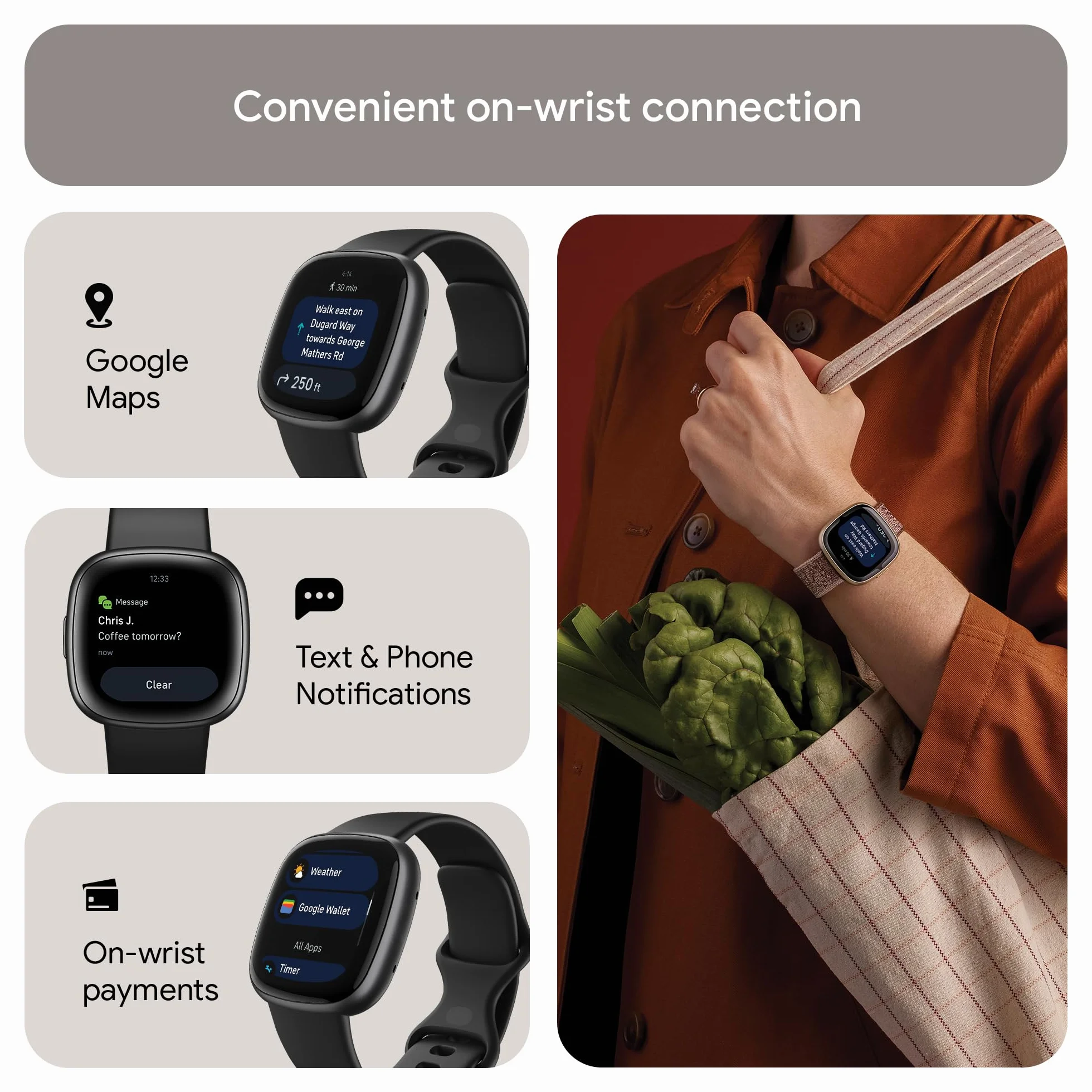 Google Fitbit Versa 4 Montre connectée sport GPS intégré autonomie 6 jours compatible Android iOS