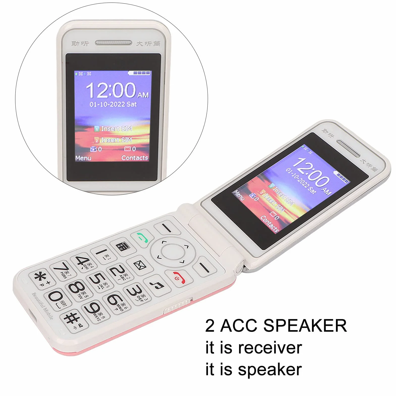 Téléphone à Clapet N509 2G Double SIM 2,4 Pouces 6800 mAh Grandes Touches Prise UE
