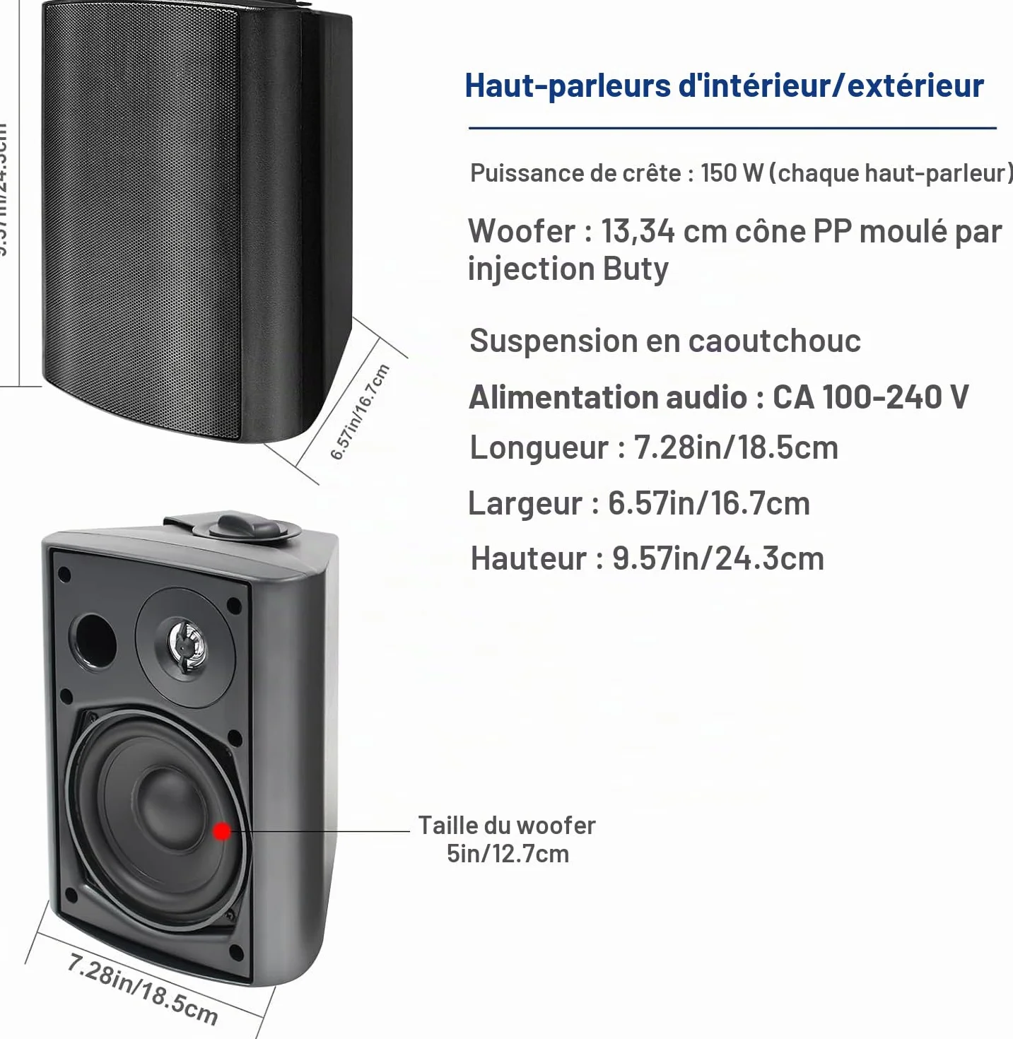 STUDIOFINIX 600Watts Etanche Enceintes d'extérieur Bluetooth 5.25 Pouces Haut-parleurs Extérieurs étanches pour intérieur extérieur(4 Haut-parleurs，Noir)