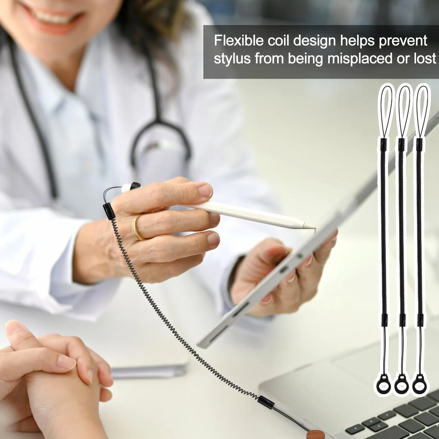 Lot de 5 cordons élastiques en silicone rétractables pour stylet tactile anti-perte de tablette stylo spirale vers attache stylo à dessin à écran tactile