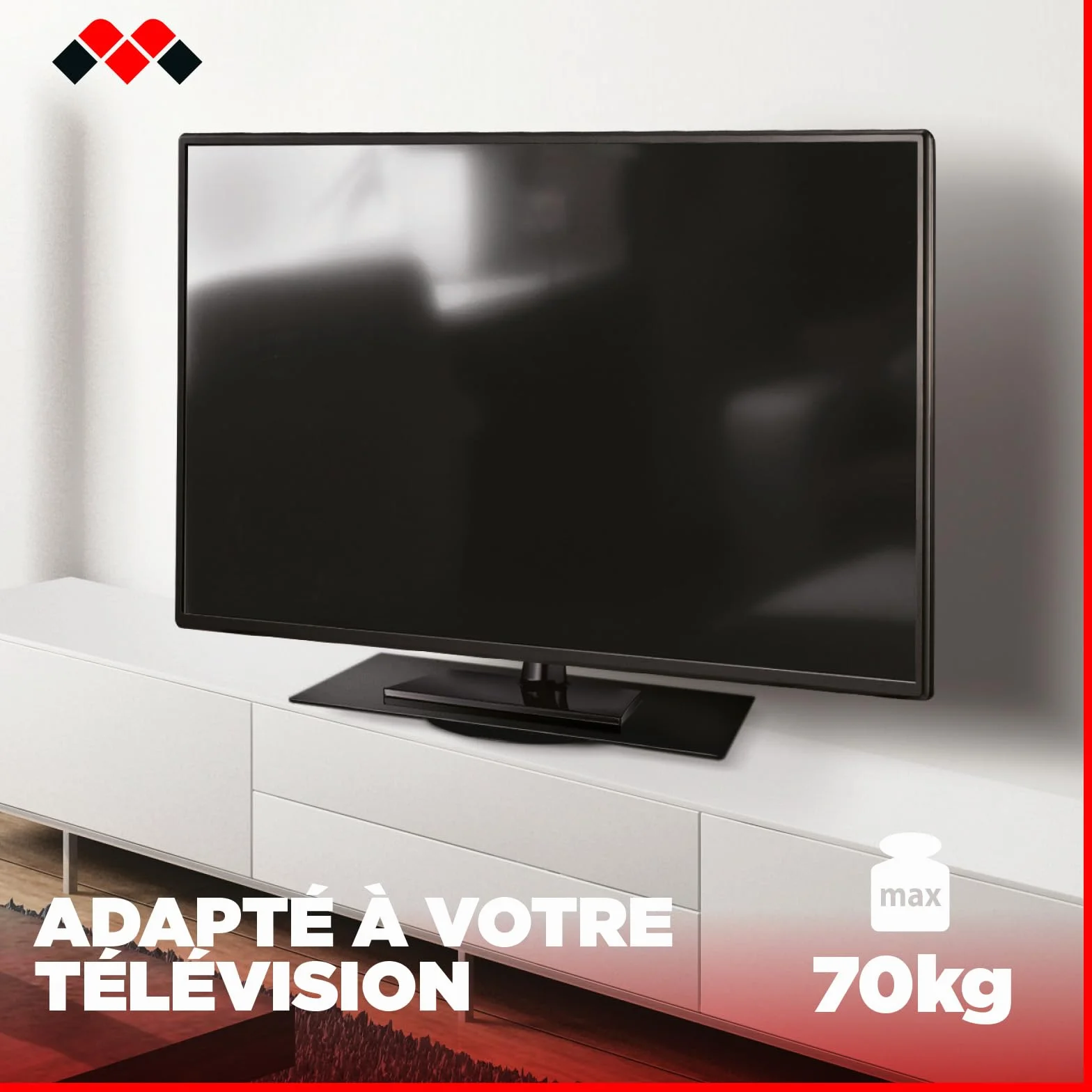 Meliconi ROTOBASE ELITE M, Support Rotatif pour Moniteur et Téléviseur, Base Pivotante 360°, Capacité 70 kg, Verre Trempé, Made in Italy, Noir