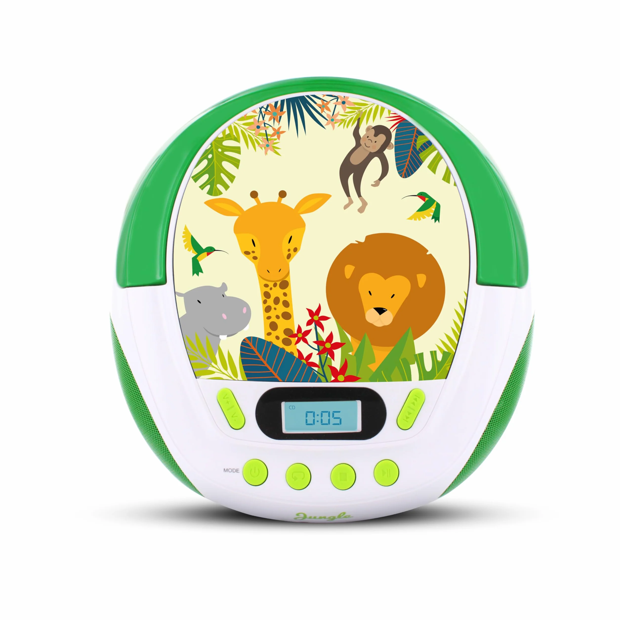 MOOOV Lecteur CD Enfant Jungle MP3 USB AUX-in Prise Casque Portable Vert Blanc