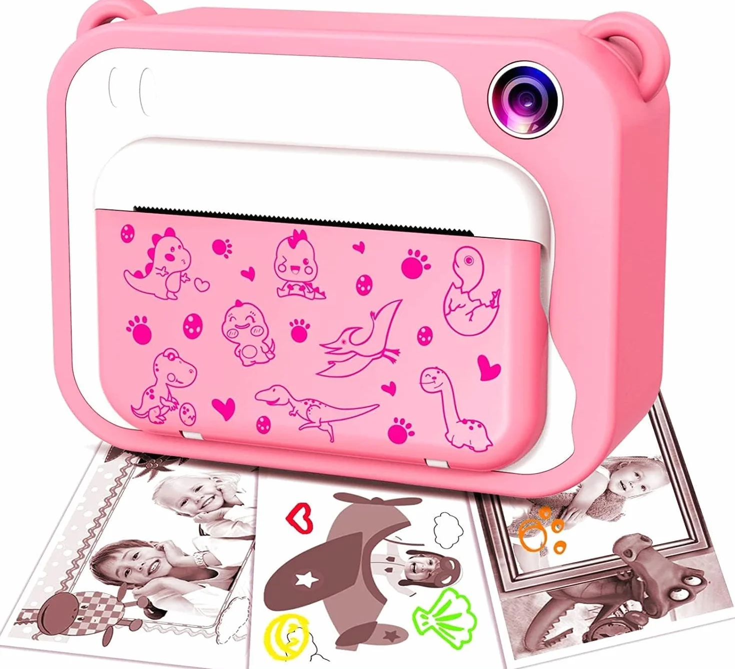 Caméra Enfants Appareil Photo Enfants à Impression Instantanée 2,4'' 1080P écran Appareil Photo Numérique pour Enfants 32GB SD Carte, Stylo 5 Couleurs Cadeaux pour Garçon et Fille Rose