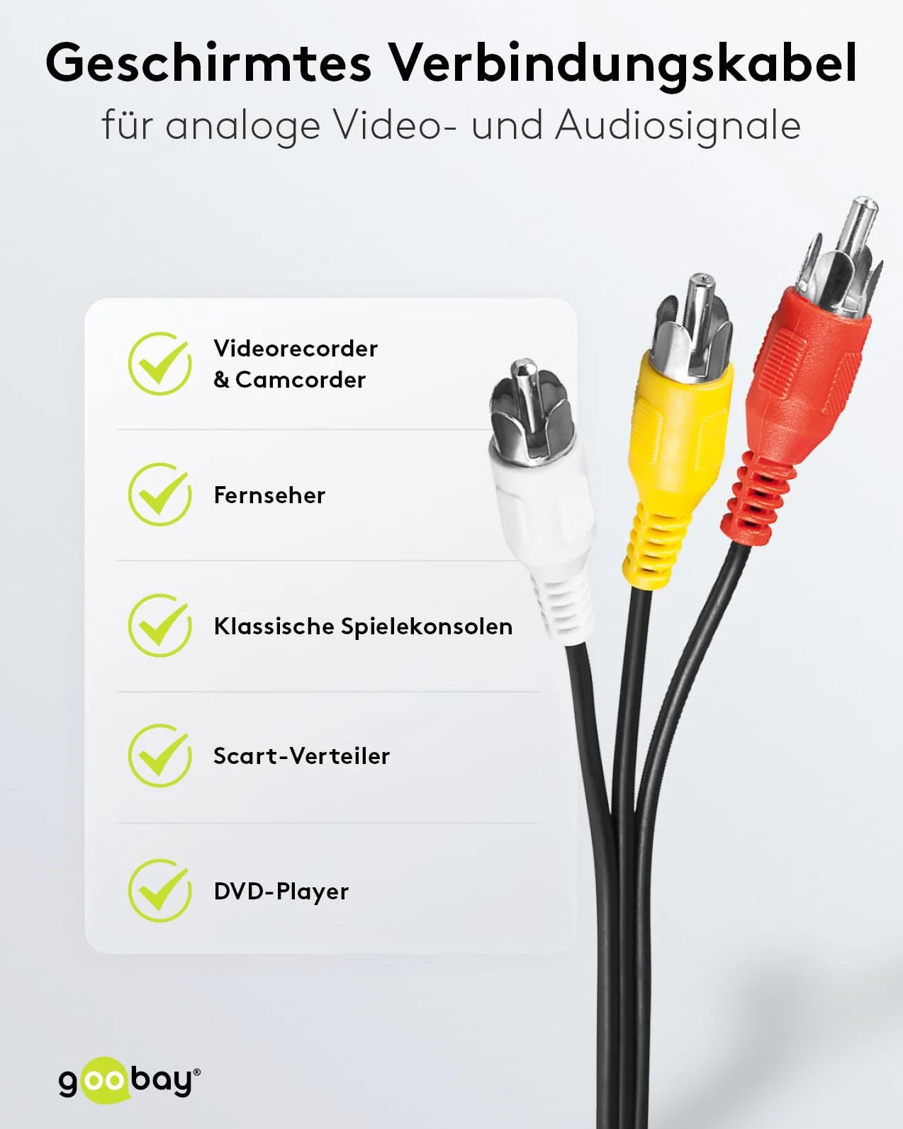 Goobay 50380 Câble de connexion audio vidéo composite, 3x RCA mâle à 3x RCA mâle, 1,5m