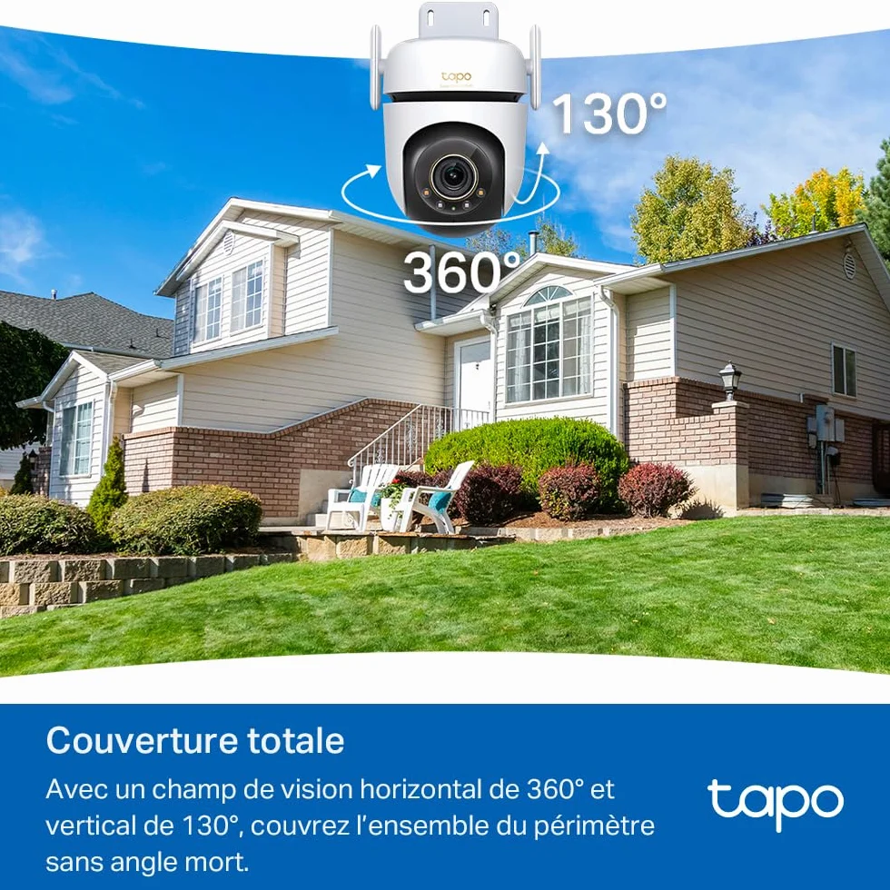 Tapo C530WS Caméra de Surveillance extérieure 360° 3K 5MP Vision Nocturne Couleur Starlight Détection IA Suivi de Mouvement WLAN Ethernet