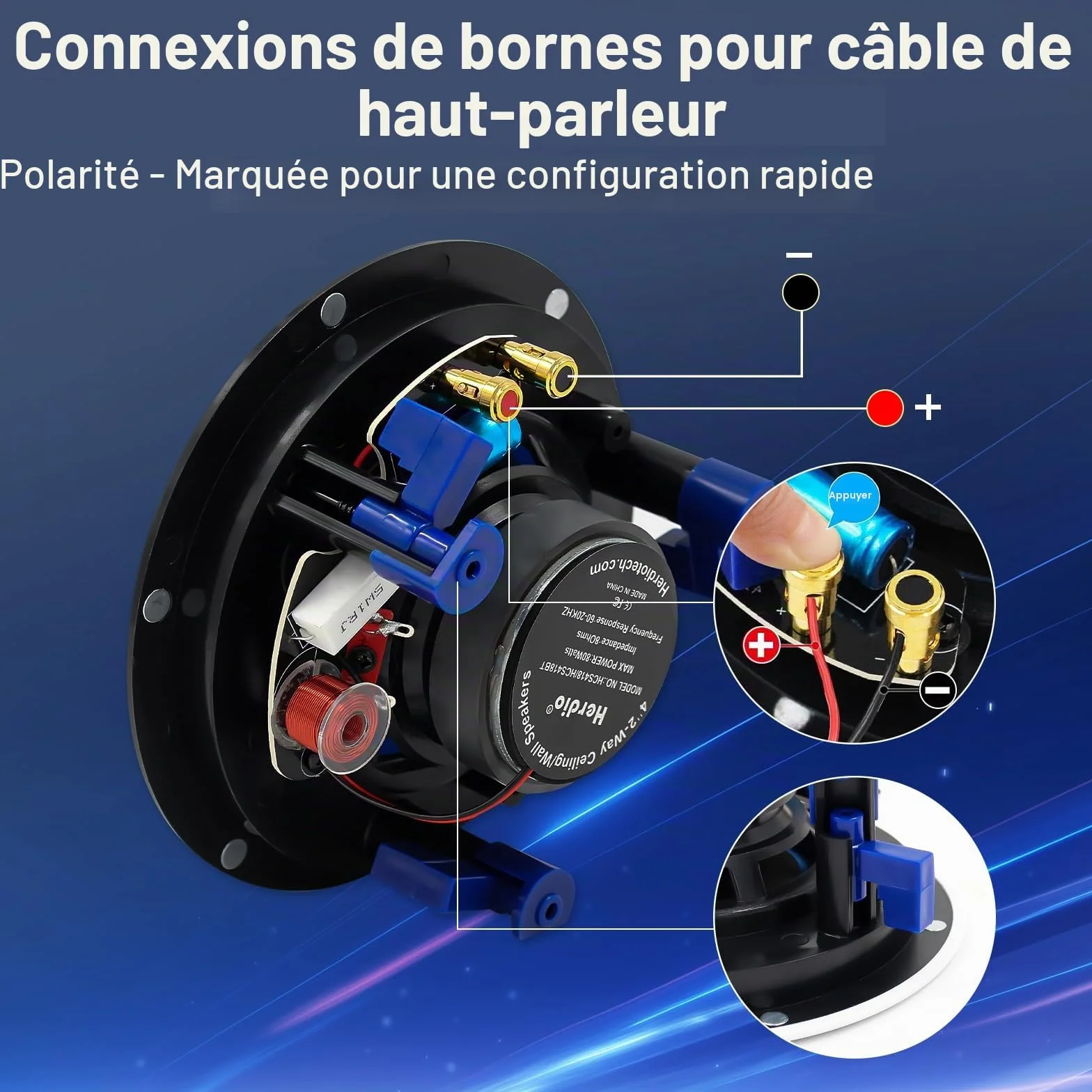 Herdio 4 Pouces 160 Watts Haut-Parleur de Plafond Bluetooth 2 Voies pour Salle de Bain, Cuisine, Terrasse (2 Pièces)