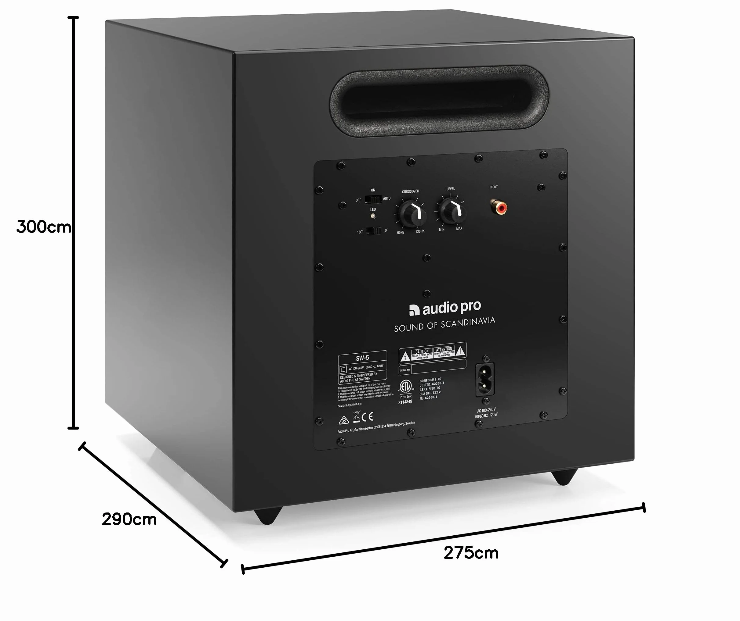 Audio Pro SW-5 - Subwoofer Actif avec Bass Reflex & Amplificateur 150W Digital - Home Entertainment pour Le Son TV & Audio avec Entrée RCA - Noir